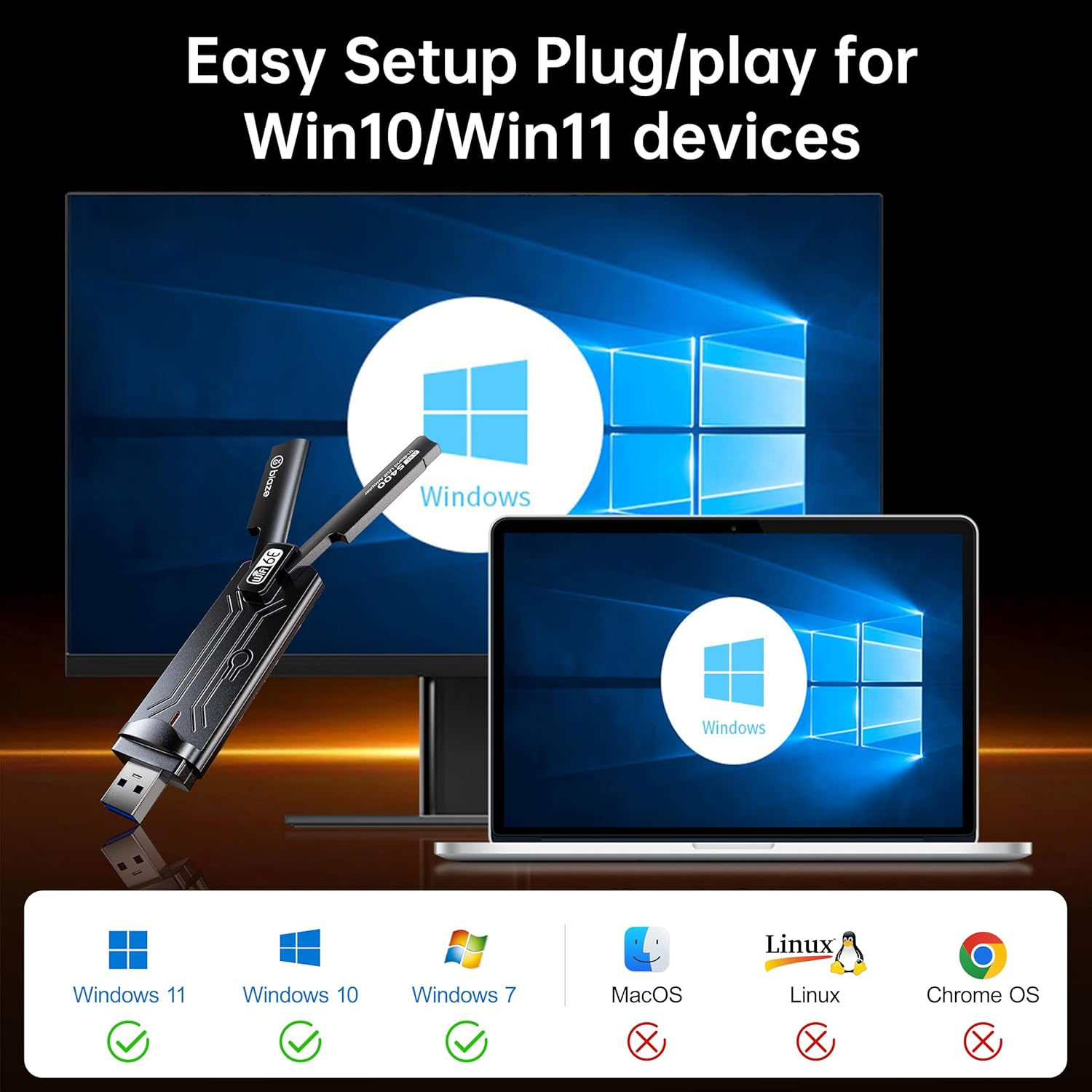 Wireless Wifi 6E Adapter 5400Mbps USB 3.0 - Dual Band Gaming Wifi Adapter for PC & Laptop, Plug and Play Wifi 6E Network Card with External Antenna image number 1