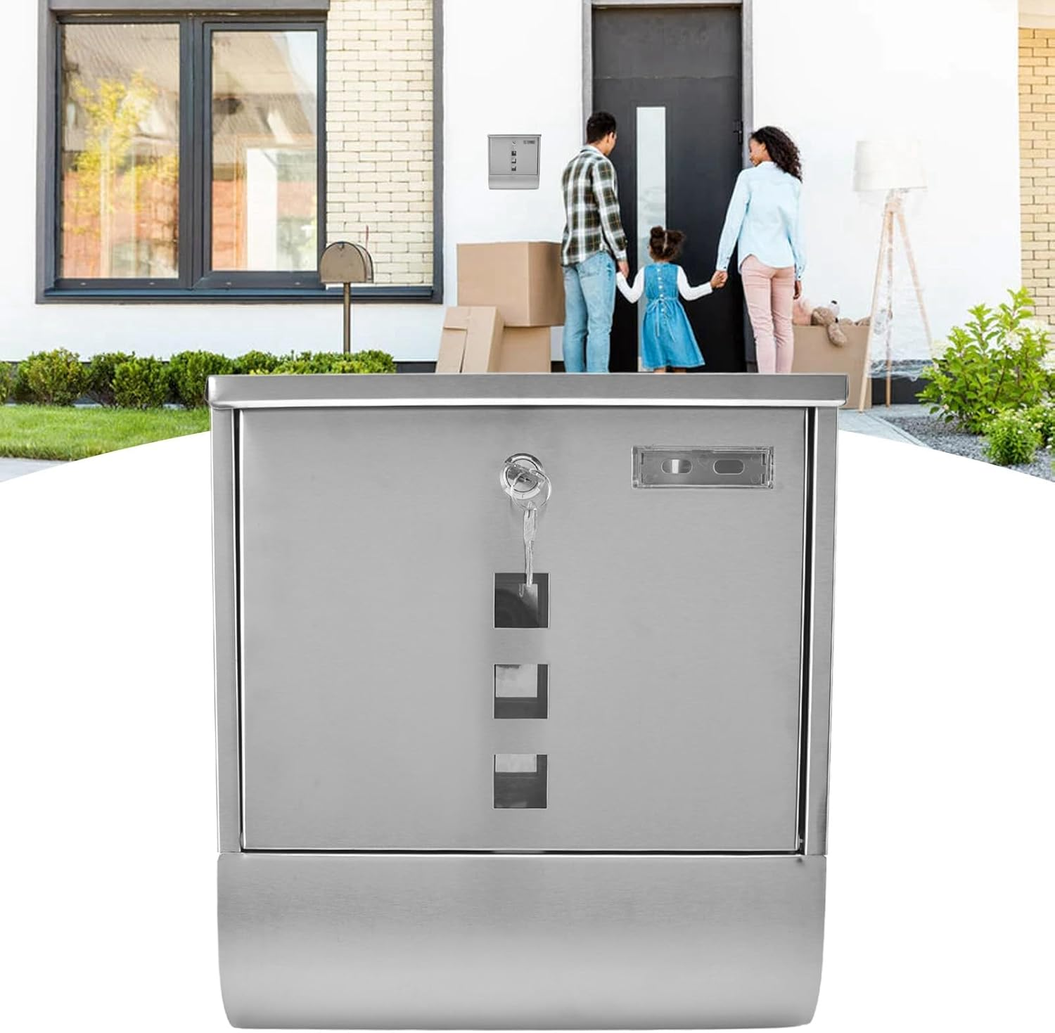 European Style Locking Mailbox with Narrow Slot, 2 Keys, Small and Compact Stainless Steel Wall Mounted Vertical Mailboxes for outside Garden image number 6