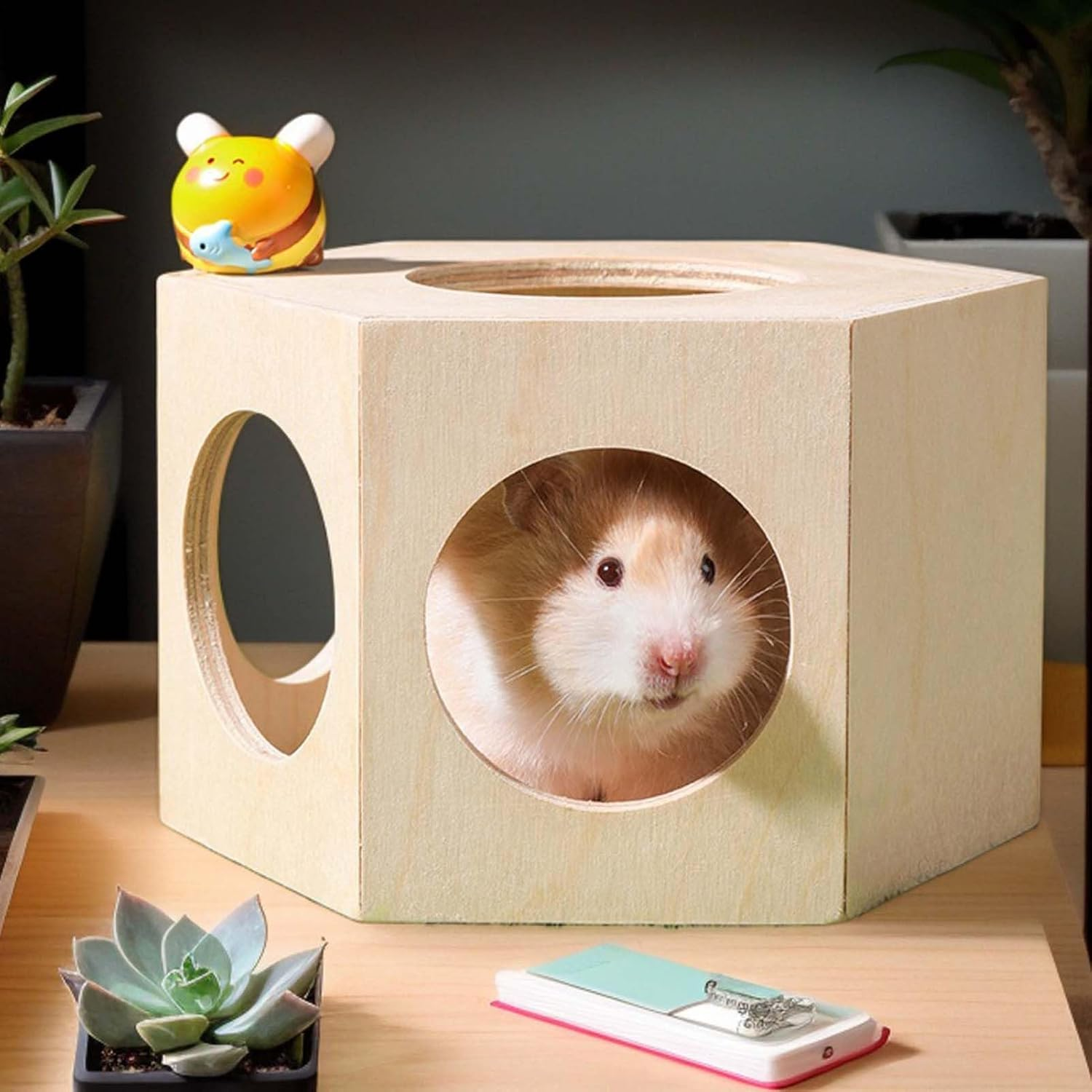 Hamster Cage Hide Out, Wooden Hamster Toys, Small Animal Cage Accessories Pet Supplies Maze D&eacute;cor for Gerbil Mice Chinchilla Guinea Lemmings image number 1