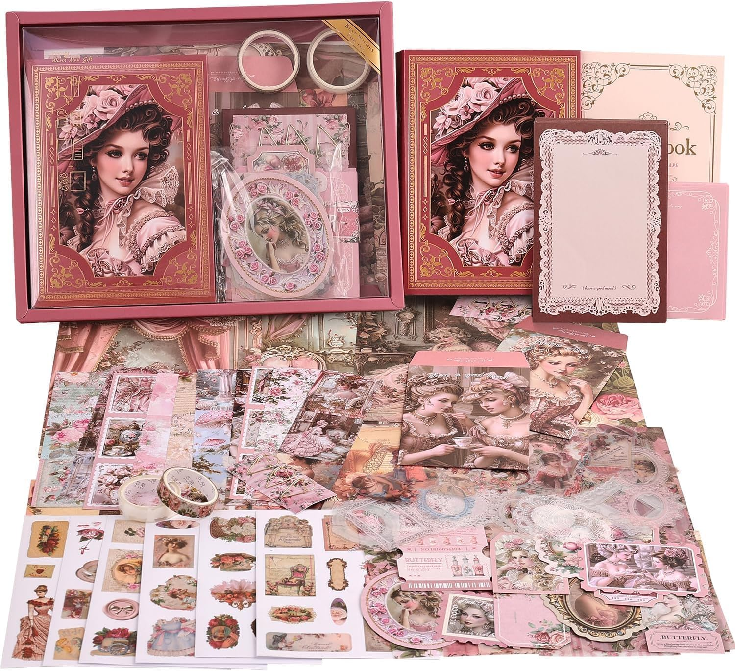 Scrapbooking Supplies Kit, Aesthetic Classical Literature Art Scrapbook Kit for Women Journal, Stationery, A6 Grid Notebook, DIY Journaling Supplies, Birthday Craft Gift image number 2