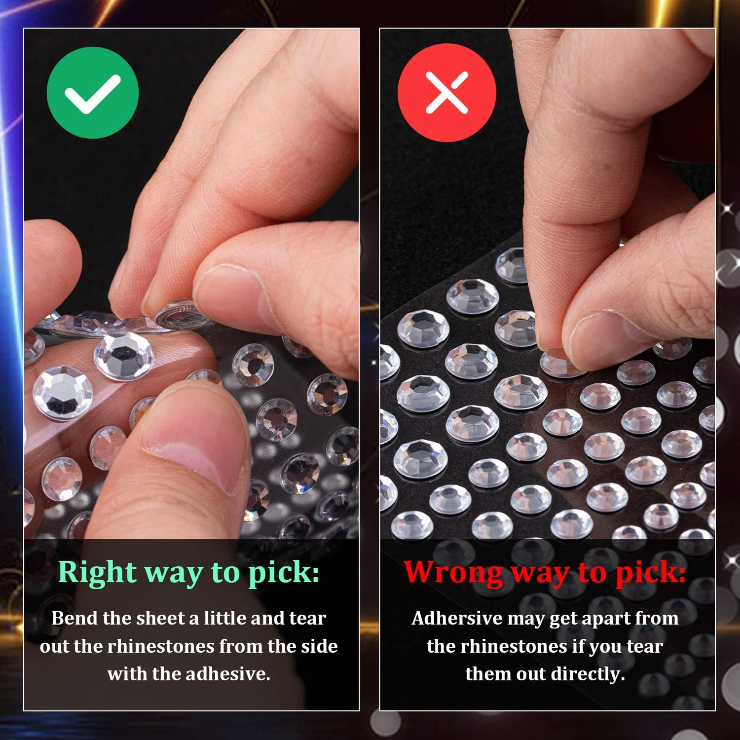 2758 Pcs of Rhinestone Stickers 3/4/5/6/8Mm Clear+Laser Self Adhesive Face Gems, Stick on Body Crystal Jewels with Quick Dry Makeup Glue for Face Eye Hair Nails Make up and Craft DIY Decorations - 06-14 Sheets Clear+Laser image number 6