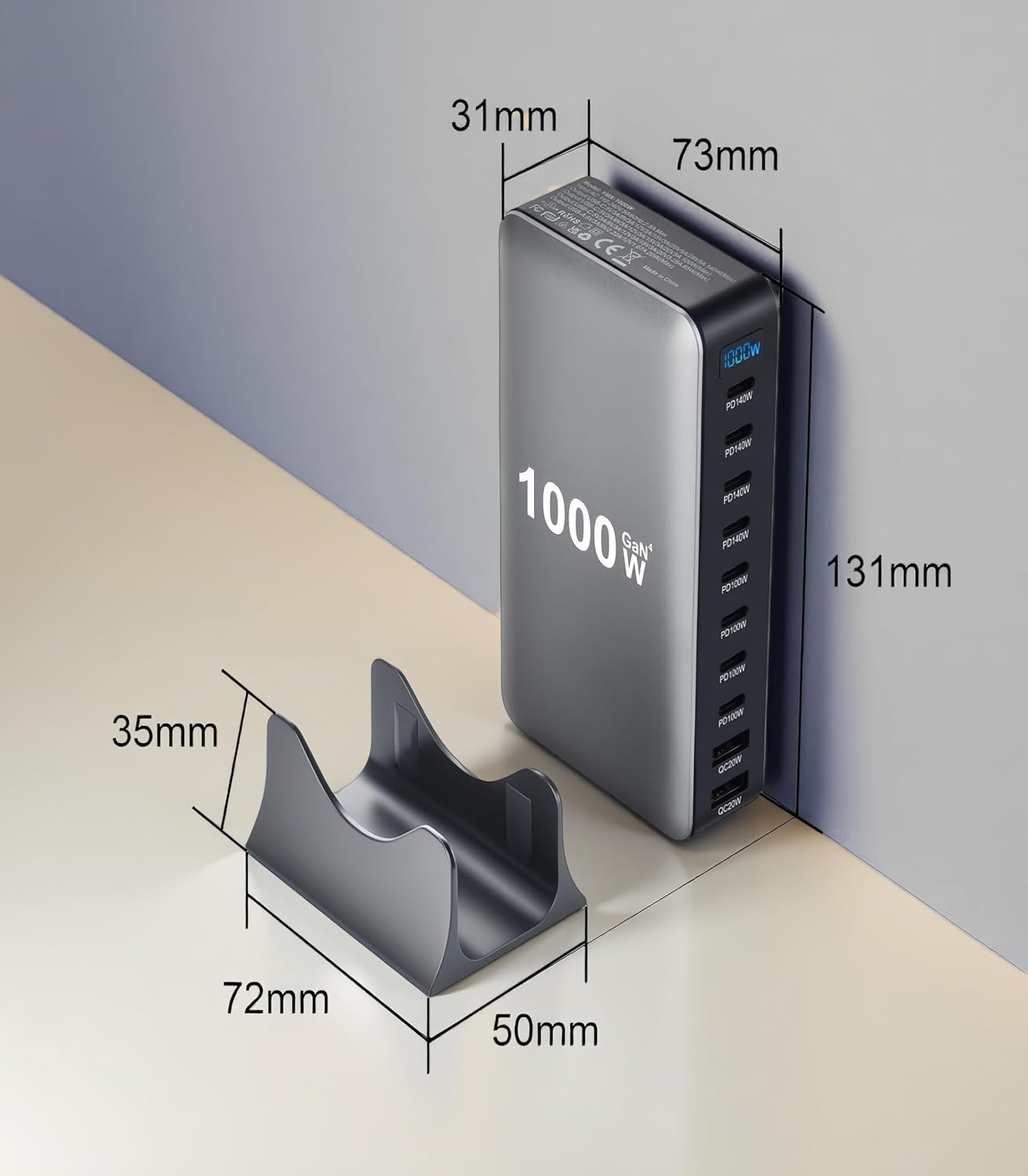 1000W USB C Fast Charger Block,10 Port USB Charging Station,Gan III 10-Port Fast Charging Station Hub,Pd 3.1 140W Laptop Charger Adapter Compatible with Macbook,Dell,Steam Deck,Iphone Galaxy image number 1