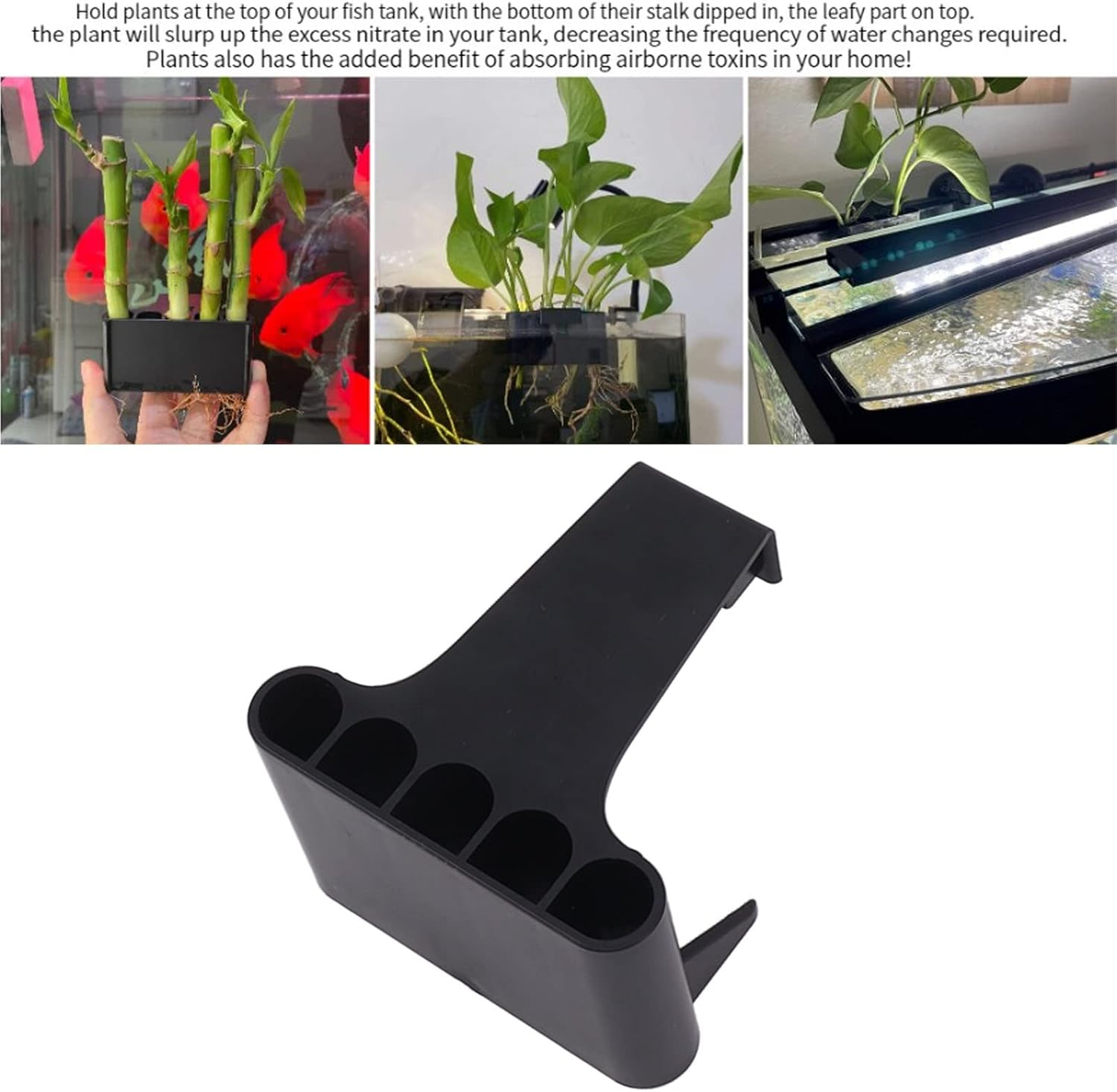 2Pcs Hanging Aquarium Plant Holder, 5 Holes Aquarium Hanging Aquatic Plant Holder, Fish Tank Decorations for Emersed Plants, Promote Plant Growth, Convenient for Viewing (Long Hook Short Hook) image number 2