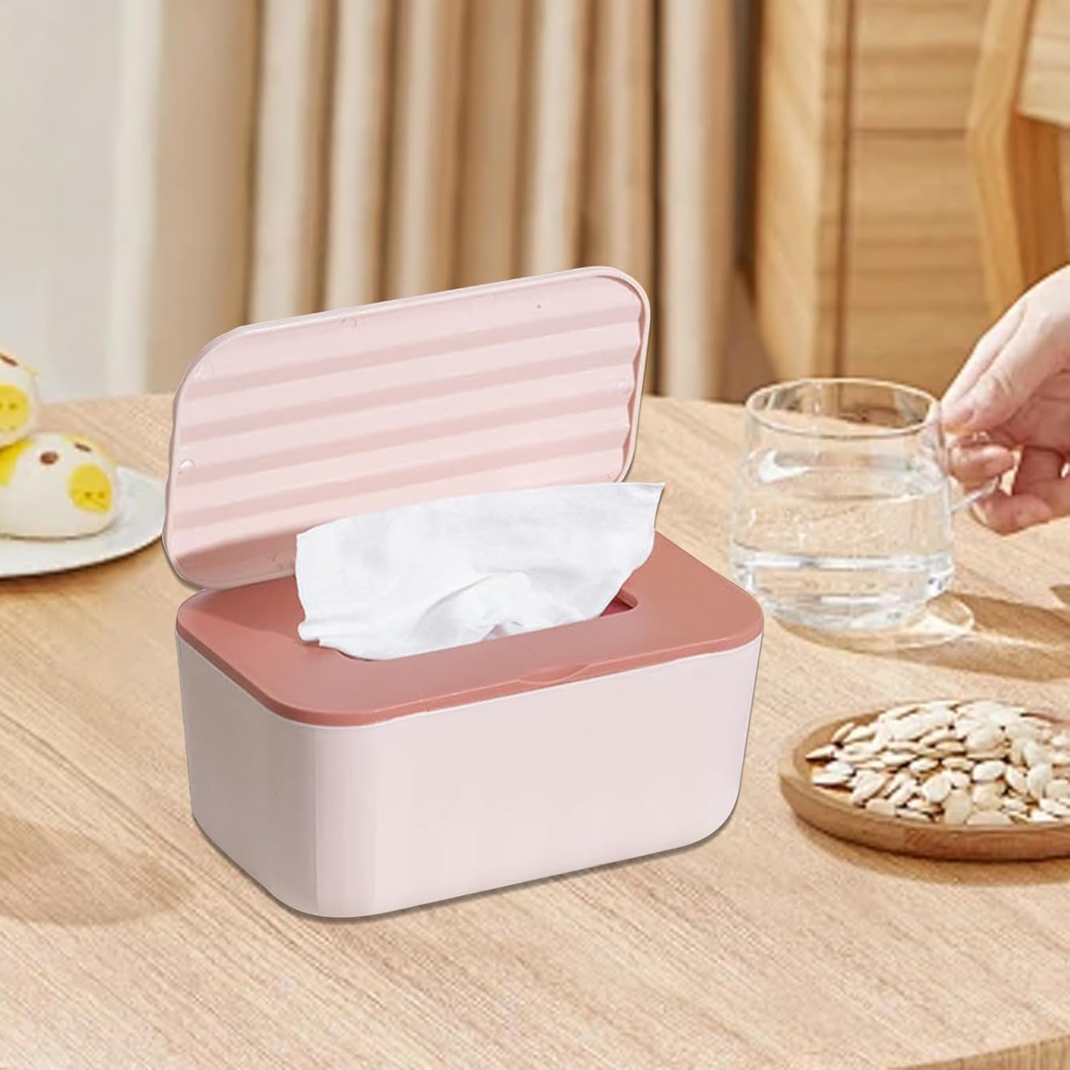 Wipe Box Dispenser,Tissue Refillable Case for Desk | Reusable Dustproof Wipes Tissue Dispenser for Toilet Makeup Bathroom Travel Car Kitchen Nursery Table Organization