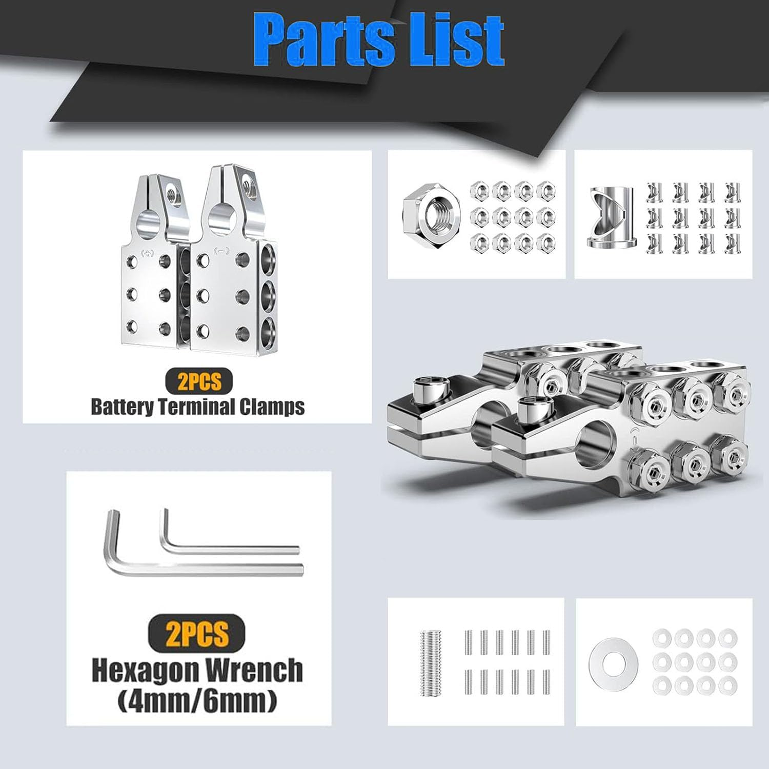 Aikoolwer 6 Way Battery Terminal Connector 6X(2/0) AWG Gauge Positive Negative (+/-) Auto Battery Post Clamp Car Caravan Motorhome Truck Houseboat Motorcycle Forklift Crane image number 3