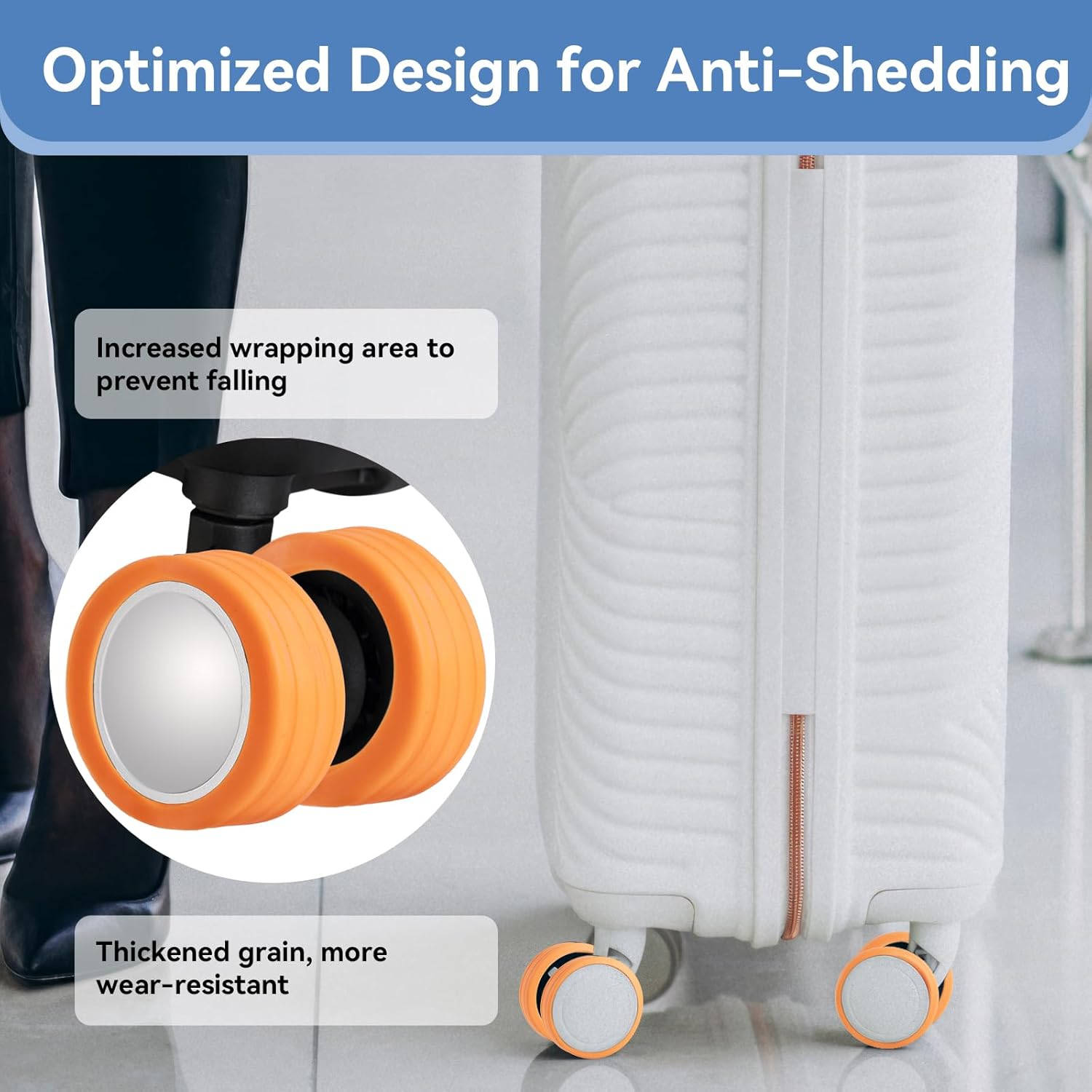 OKAMMY Luggage Wheels Protection Silicone Suitcase Cover - Noise Cancelling Travel Bag Rolling Wheels - Reliable Travel Suitcase Wheel Cover - Durable Tyre Protective Covers for Luggage Bags - 8Pcs image number 4