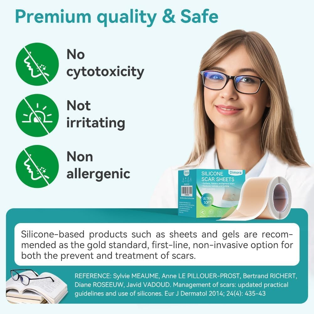 Dimora Medical Grade Silicone Scar Sheets - Ultra Soft Silicone Scar Tape (4Cmx3M), Waterproof Scar Treatment for Surgical Scars, C Section, Tummy Tuck, Keloid Treatment image number 5