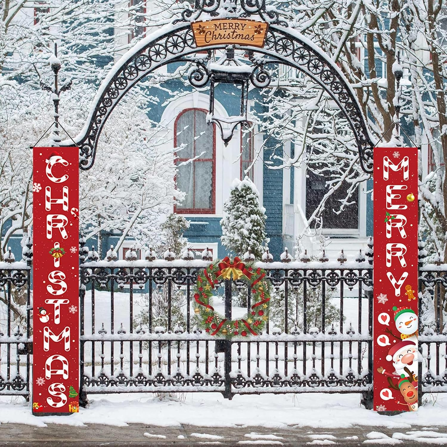 SYTHAK Christmas Decorations Outdoor Yard Front Porch Sign Set, Door Banner, Hanging Merry Christmas Decorations for Home, Indoor Outdoor Xmas Decor Wall Front Door Yard Garage image number 3