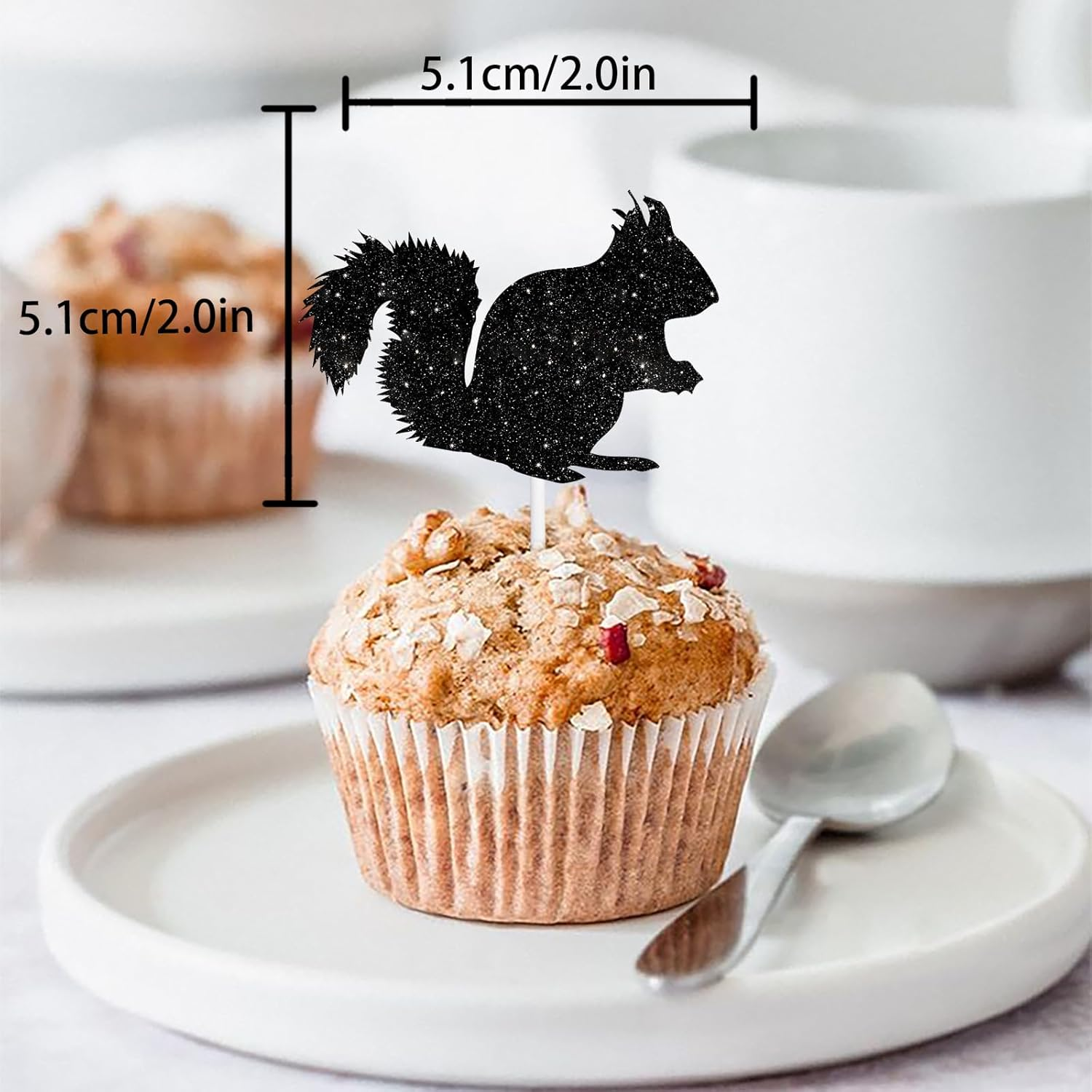 18Pcs Black Silhouette Glitter Squirrel Dessert Cupcake Topper Pick for Forest Animal Theme Decor Supplies Baby Shower Boys Girls Happy Birthday Party Decorations