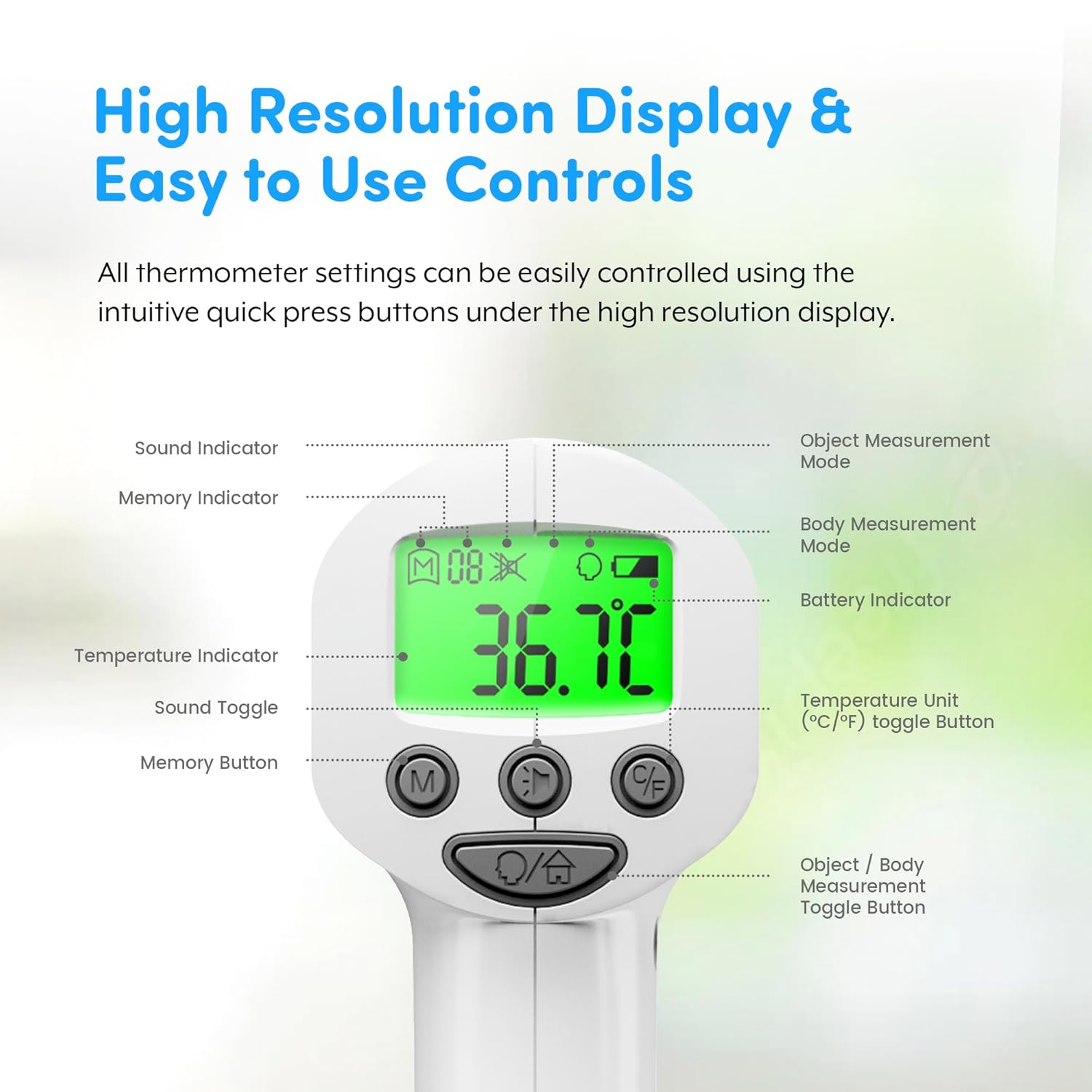 Medical Grade Heavy Duty Touchless Infrared Forehead Thermometer, for Adults & Baby Digital Thermometer Gun, 1S Instant Results, Object and Forehead Modes image number 3