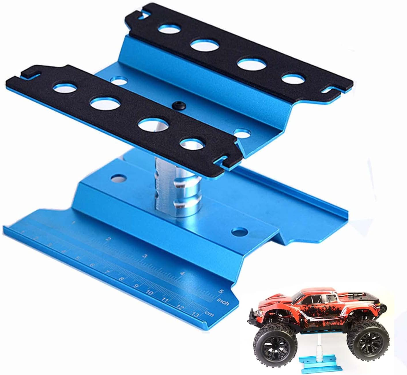 Lehom RC Car Work Stand Repair Station Hobby Tool Set Aluminum Alloy 360 Degree Rotation Lift Work Station for 1/8 1/10 Truck Buggy (Blue) image number 3