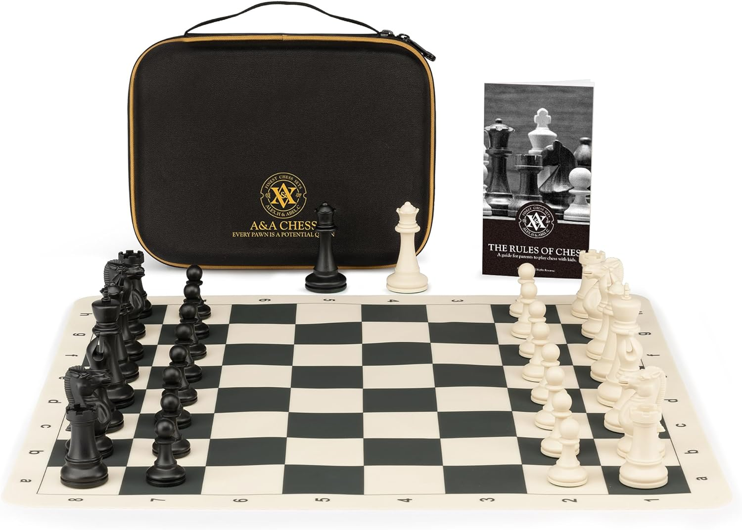 A&A Tournament Chess Set / 20''X20'' Foldable Silicone Chess Board / 3.75'' King Height Plastic Quadruple Weighted Classic Staunton Pieces/Storage Bag image number 4