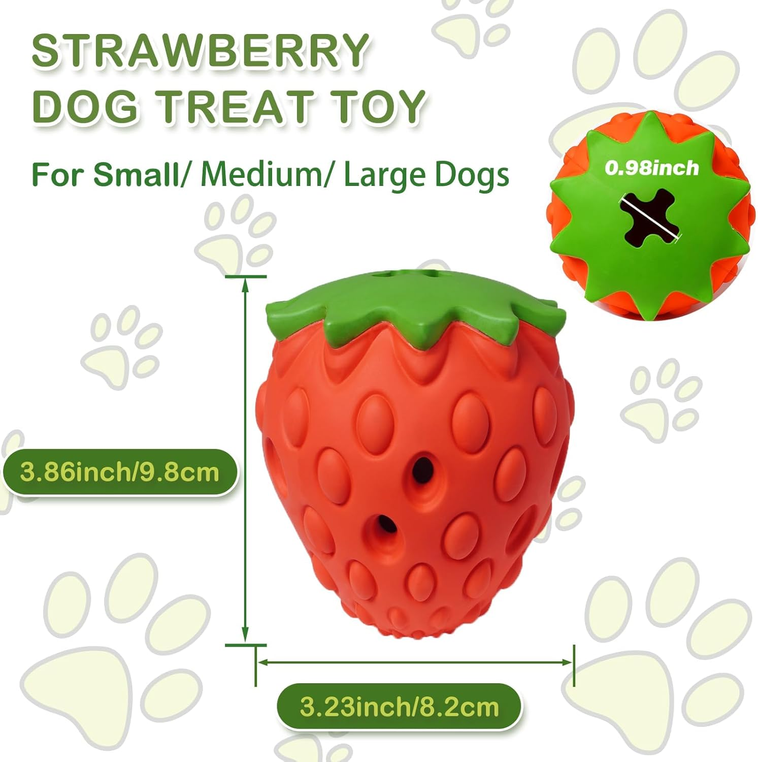 Zovinx Interactive Dog Toy, Natural Rubber Strawberry Food & Treat Puzzle Dog Chew Toy for Teeth Cleaning and IQ Training, Slow Feeder Dispenser Pet Ball for Small, Medium, Large Breeds, Face & Body image number 6