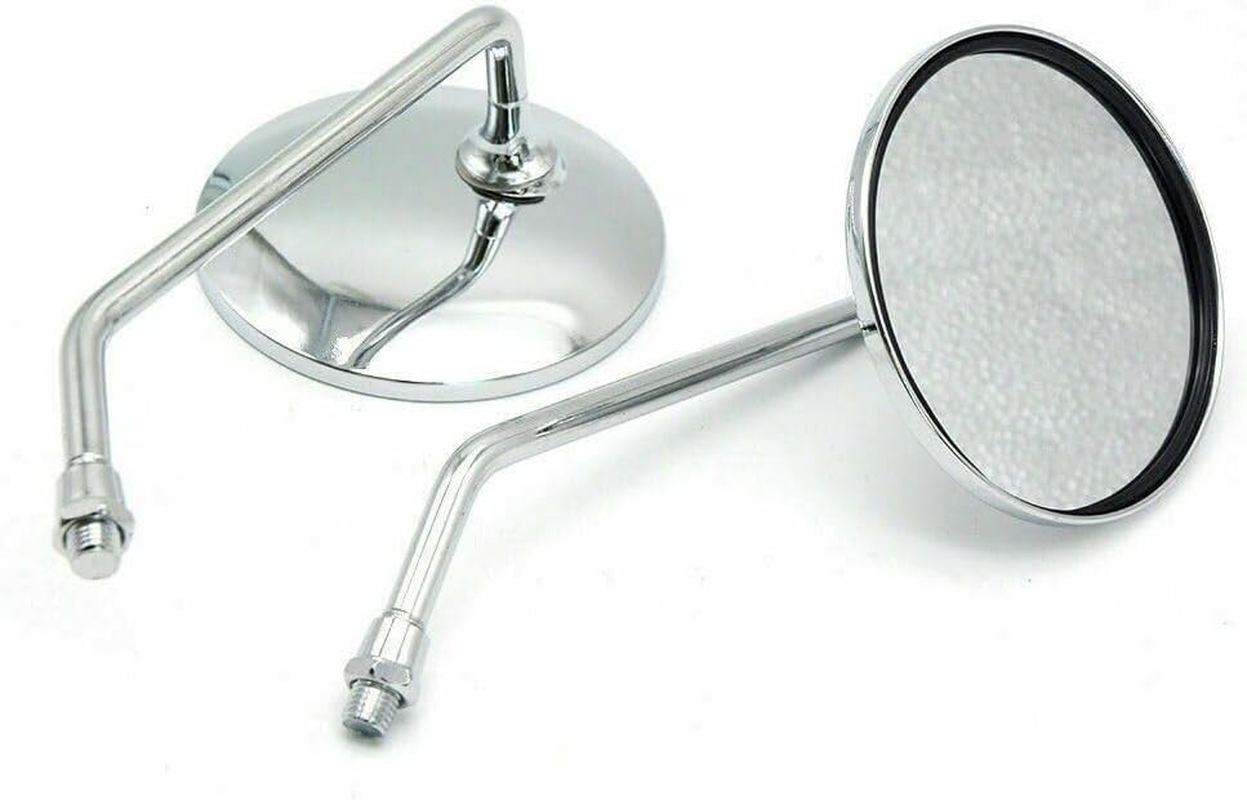 TDR Pair Motorcycle Rear View Vintage Silver round Mirrors Universal Fit 10Mm 8Mm Metal Housing Metal Stem Convex Glass Left Right Adaptors image number 2