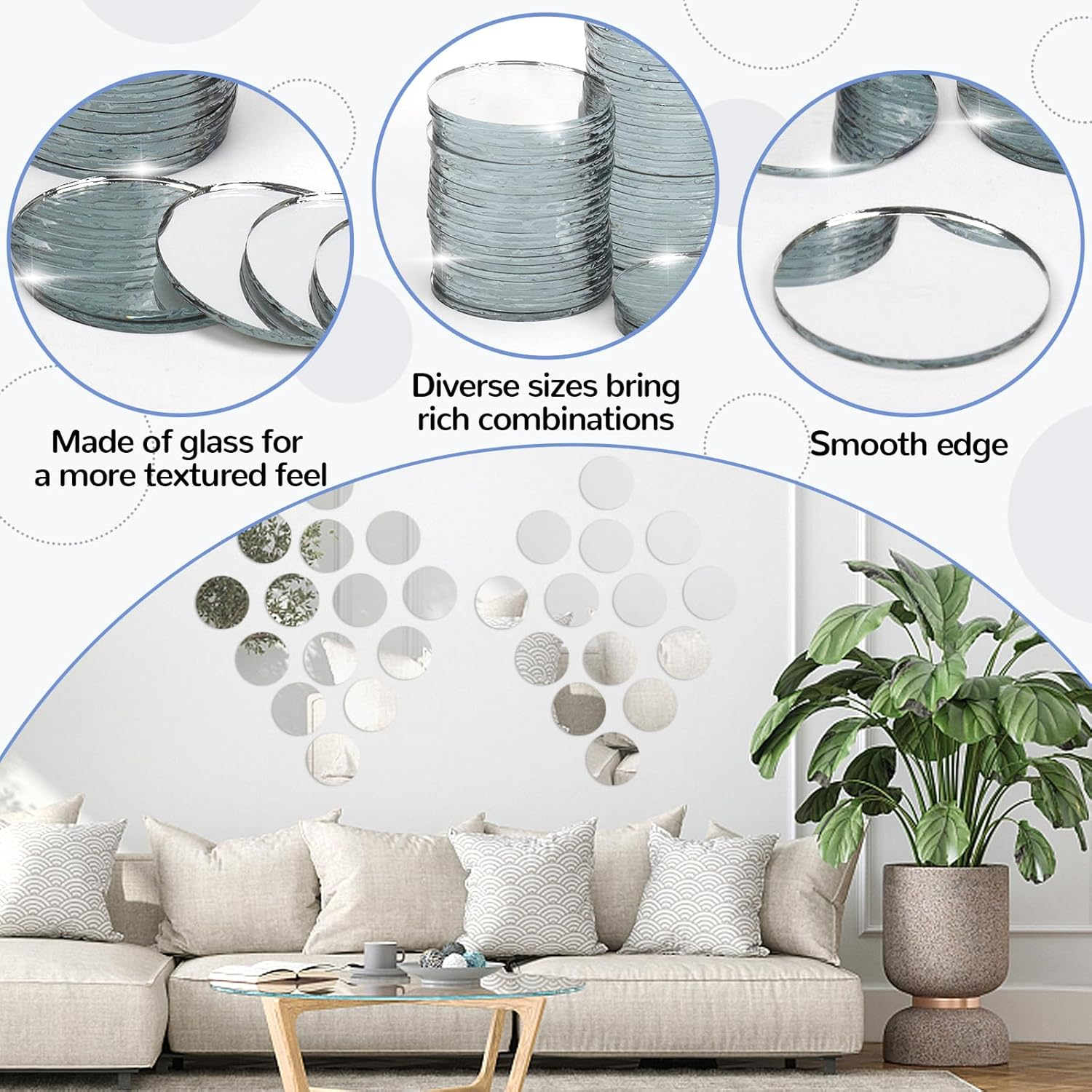 60 Pieces Small Circle Craft Mirror, 2 Inch Mini Mosaic Mirror Tiles round Decorative Glass Mirror for DIY Crafts image number 6