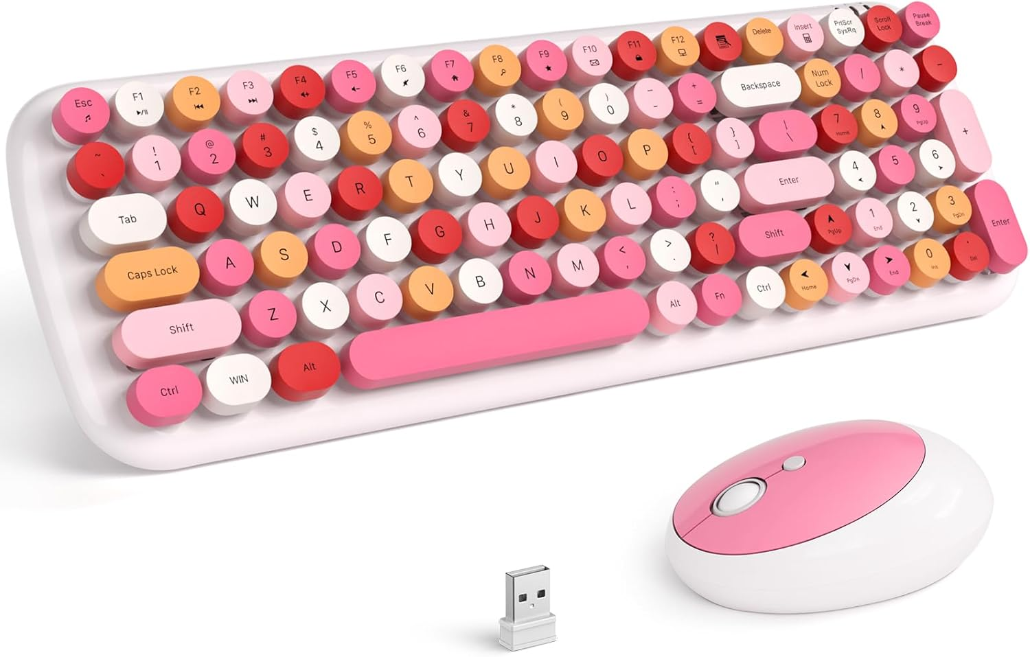 MOFII Wireless Keyboard and Mouse Combo, Full-Size Retro Typewriter-Style Wireless Keyboard with Optical Mouse for Computer/Laptop/Windows/Mac (White Colorful) - Milk Tea Colorful-B image number 3