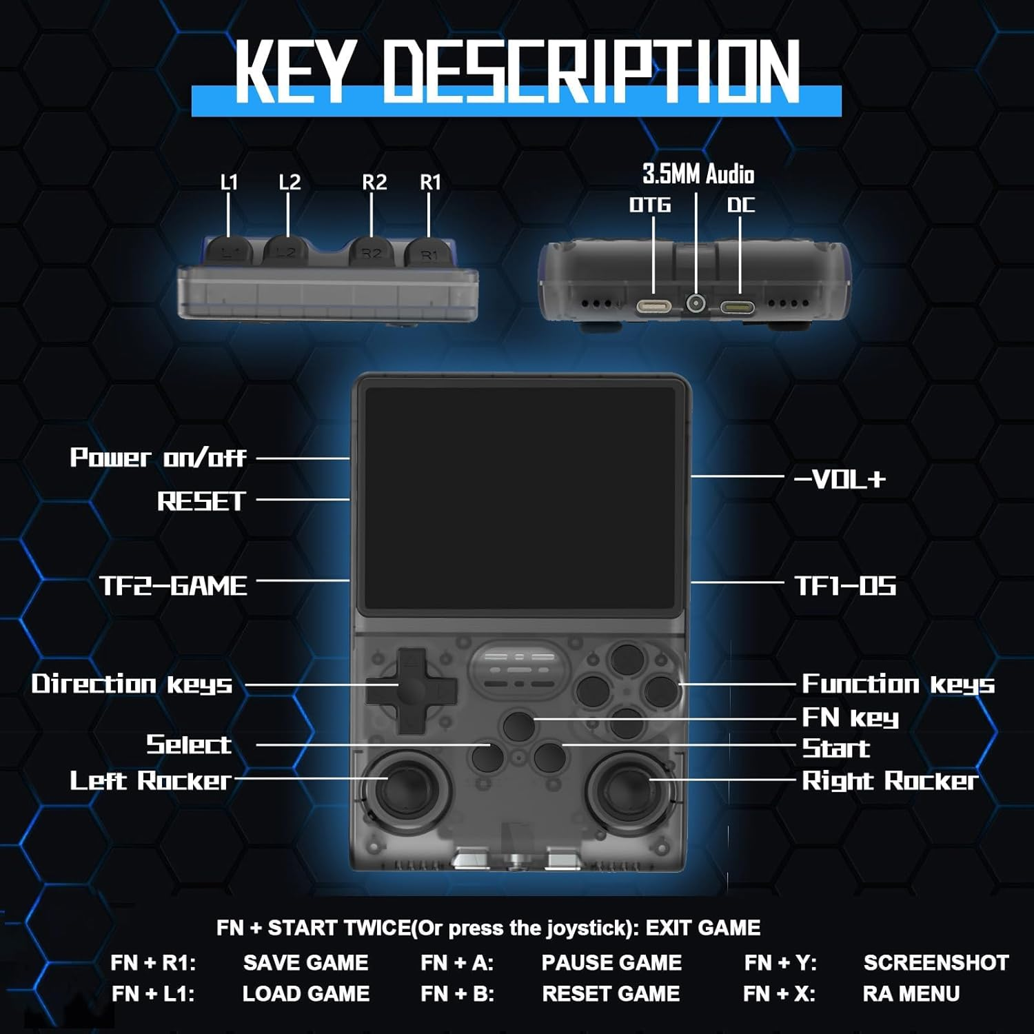 2025 Upgraded R40S Pro Handheld Game Console with 30000+ HD Games,3.5 Inch IPS Screen Mini Portable Video Game Console,Built in 45 Simulators,3800Mah Rechargeable Portable Pocket Arcade,256Gb (Black)