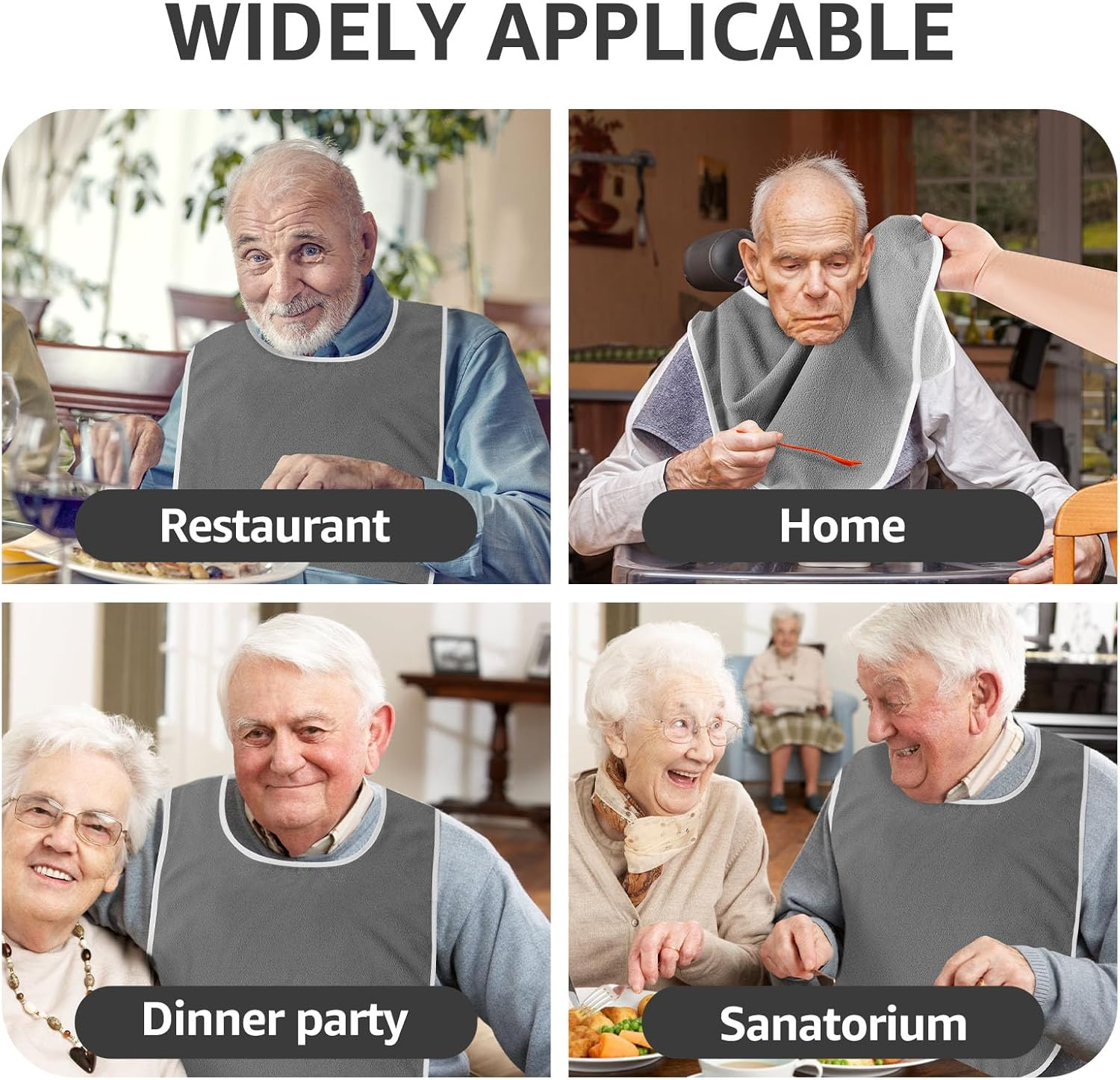 4 Pack Adult Bibs - Soft Polyester Terry Bibs, Adjustable Washable Drool Bibs for Adults Reusable Towel Bibs for Women Men Elderly Senior image number 6