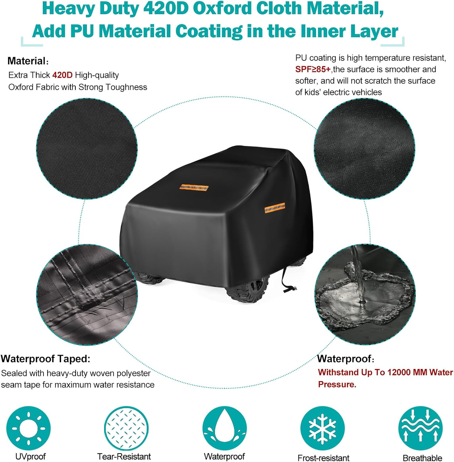 Children'S Car Cover,Large 420D Universal Ride-On Covers for Children, Electric Vehicles, Large Car Toy Cover Waterproof Outdoor with 3 Reflective Strips and Bag,Anti-Rain Dust Protection image number 6