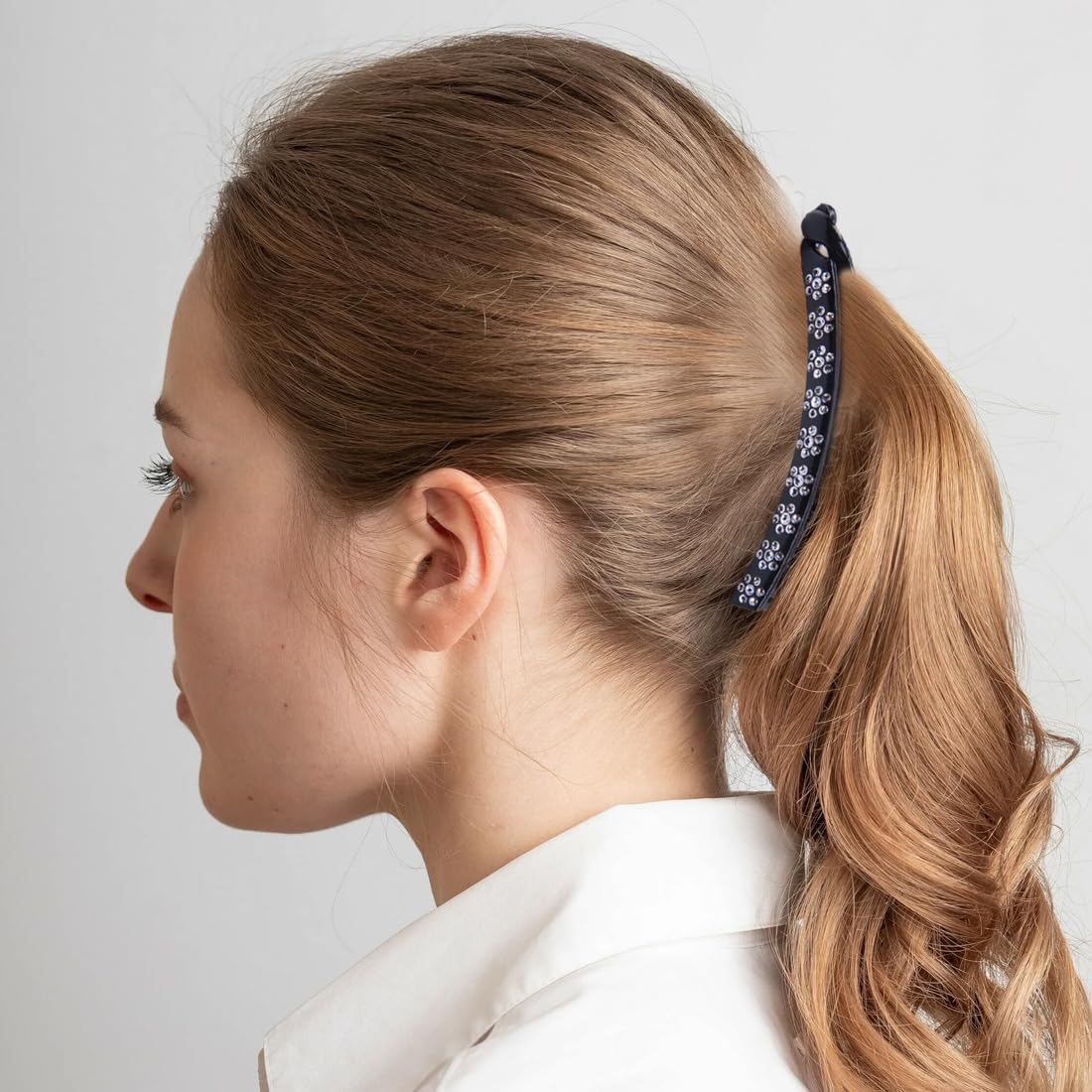 ARHZ 4 Hair Clips 11 Cm Plastic Banana Clip Explosive Black Hair Clip with Diamond, Japan and South Korea Simple Ponytail Clip, Vertical Plate Hair Clip image number 1