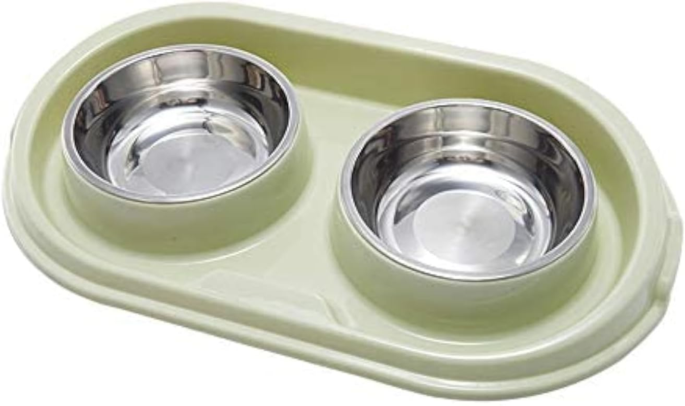 MXCELL Double Dog Cat Food Bowls, Stainless Steel Pet Bowls Dog Water Bowls with No-Spill and Non-Skid PP Station, Food Water Feeder for Cats and Small Dogs