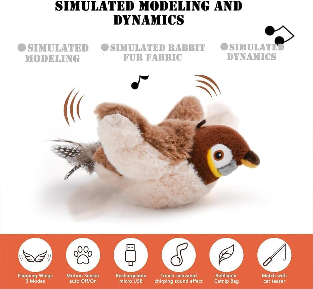 Interactive Cat Toys, Rechargeable Flappy Bird Cat Toy, Catnip Toy, Suitable for Bored Indoor Cats and Dogs, Suitable for All Varieties image number 1