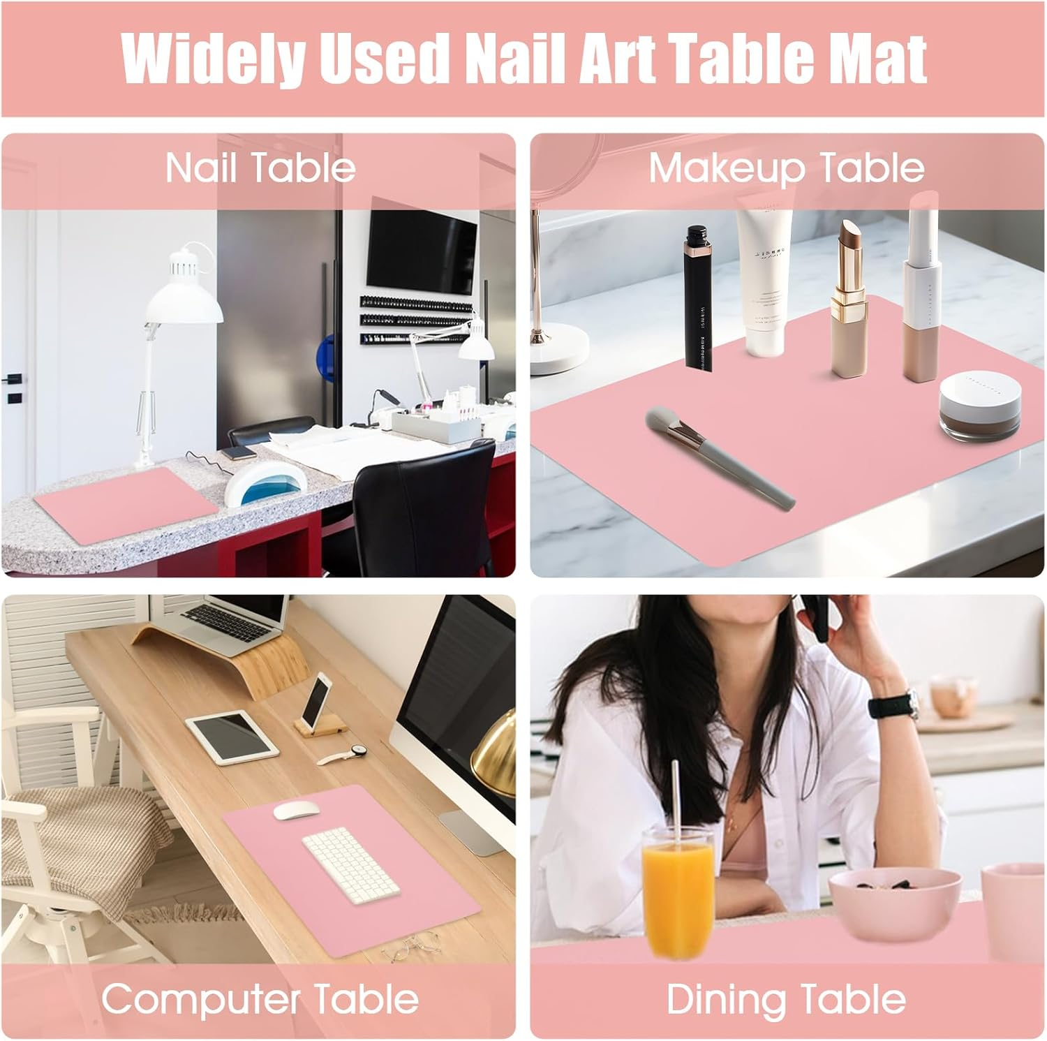 Kifmurase Pink Nail Art Table Mat, Foldable Nail Hand Rest Pad for Nail Arm Rest Cushion (MAT ONLY), Soft Microfiber Leather Nail Mat on Manicure Nail Table Pad Desk for Manicura Salon Room