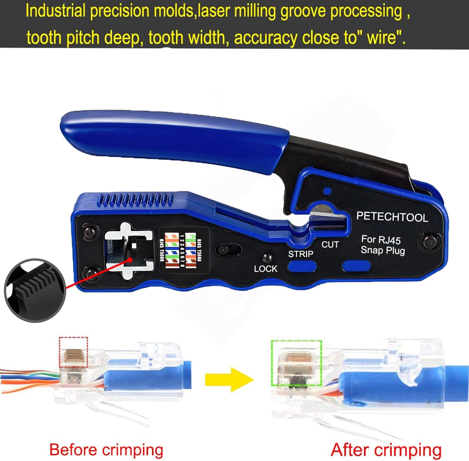 RJ45 Crimp Tool Pass through Crimper Cutter for Cat6A Cat6 Cat5 Cat5E 8P8C Modular Connector Ethernet Crimper Tool image number 2