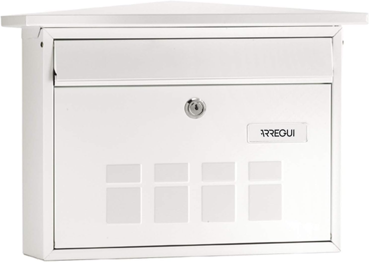 ARREGUI Deco E5701 Galvanised Steel Letterbox, Size M (DIN A4 Post), Horizontal Wall Letter Box for Outdoor Use, Post Box for Outdoor Use with Name Plate and Flap in White