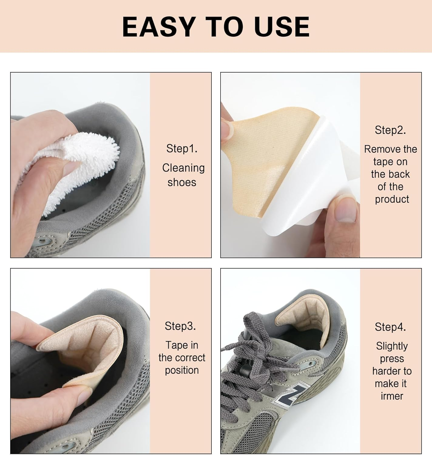 4Pieces Heel Cushion Inserts, Anti-Slip Lether Heel Grips Liners Shoe Pads Reusable Adhesive Comfort Thick Back Insoles for Boots - Sport Shoes Heel Blister Protectors