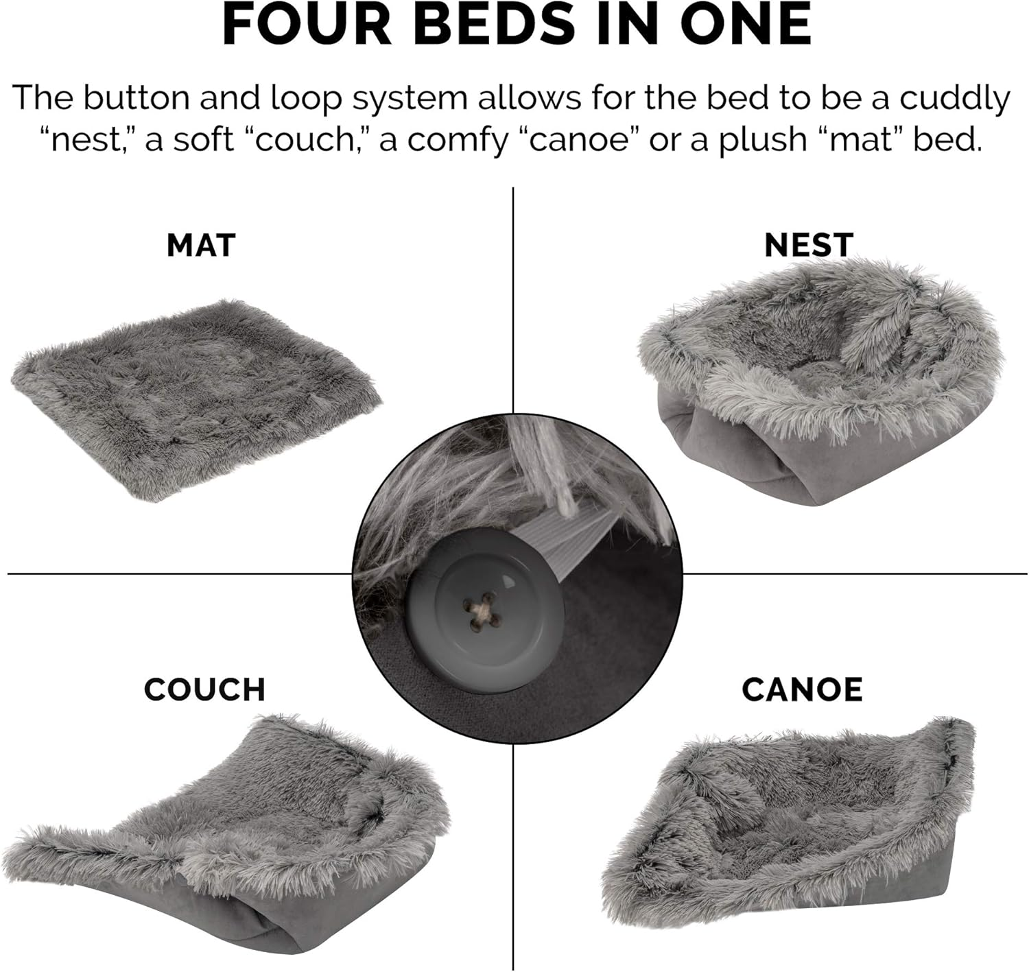 Furhaven Small Cat Bed Self-Warming Long Faux Fur & Suede Convertible Cuddler, Washable - Gray, Small image number 6