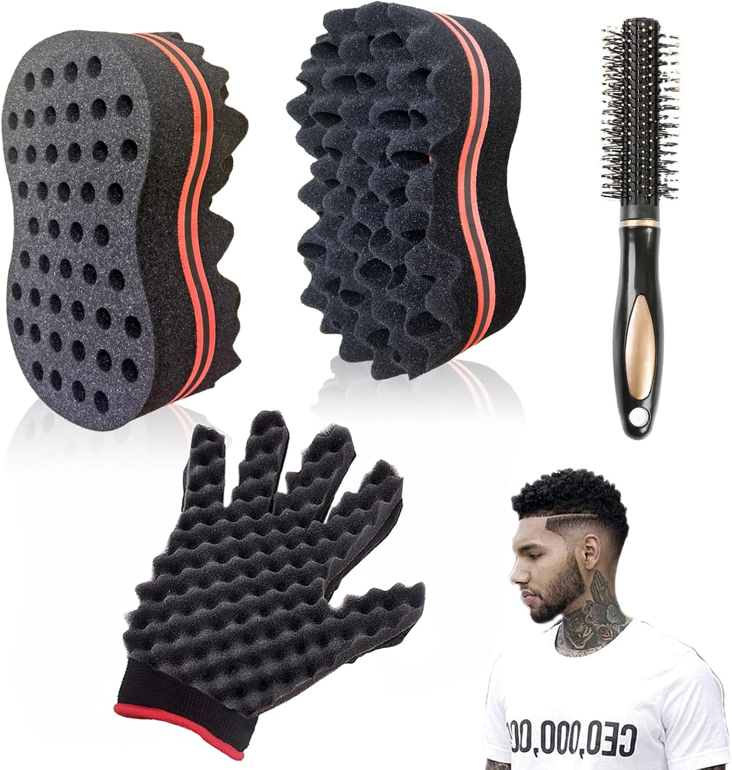 ARJDXDP 3 Pcs Hair Sponge Brush for Twists, Barbers Styling Tool Wave Twist Sponge Brush, Double Side Two in One Magic Curls Brushes for Hair Afro Braid Style Curls - Barber and Home image number 6
