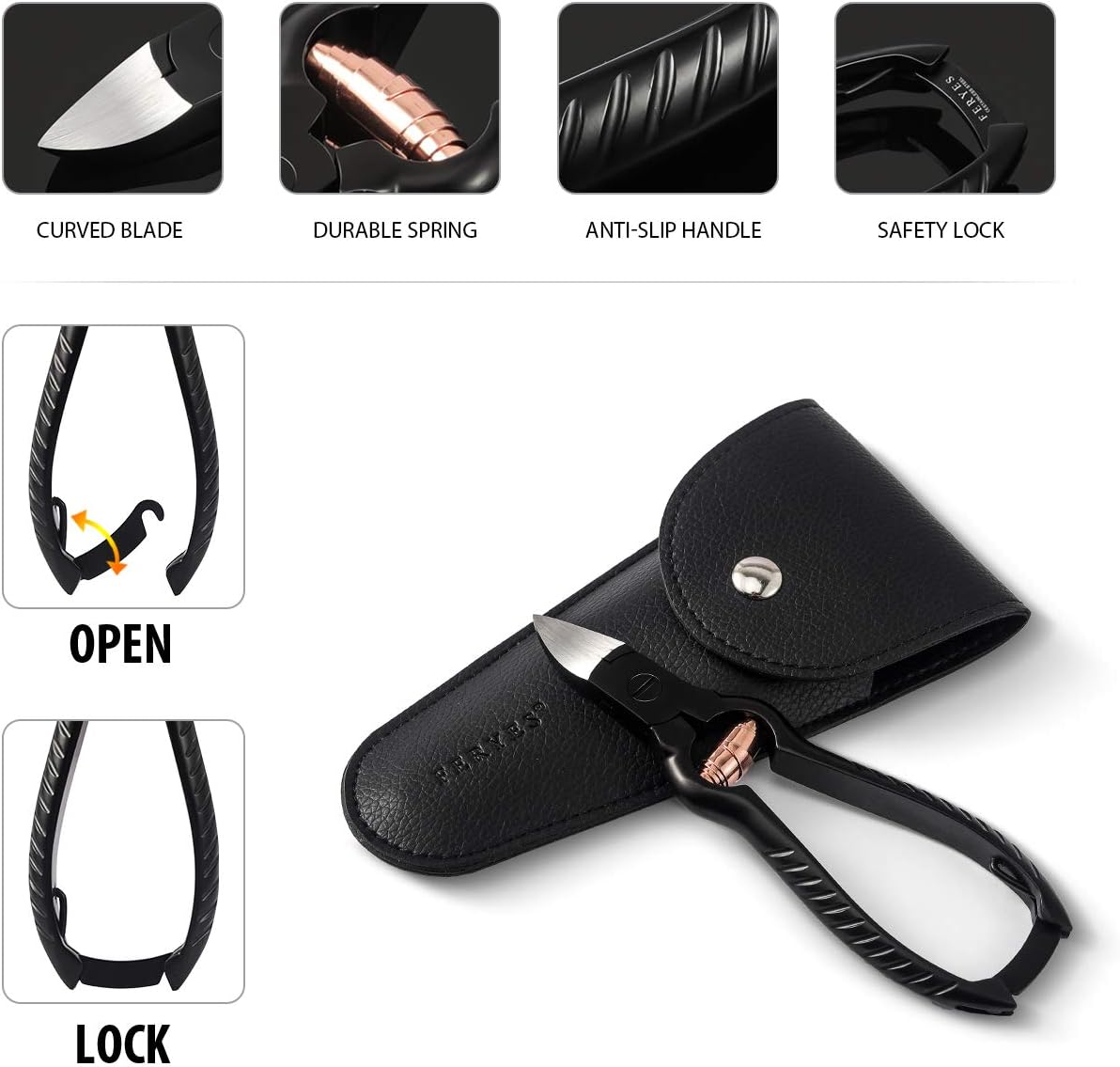 FERYES Precision Toenail Clippers for Thick or Ingrown Toenails- Secure and Stylish Design Thick Nail Clipper - W/Leather Case image number 2