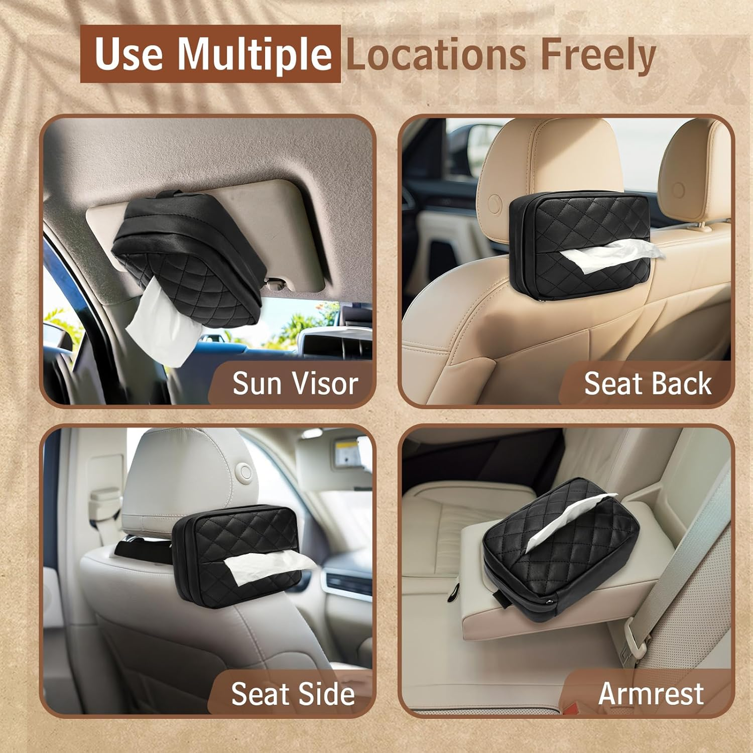 Car Tissue Holder Black - PU Leather Backseat Tissue Holder, Sun Visor Napkin Box for Cars Interior, Black Car Napkin Hanging Visor Box image number 6