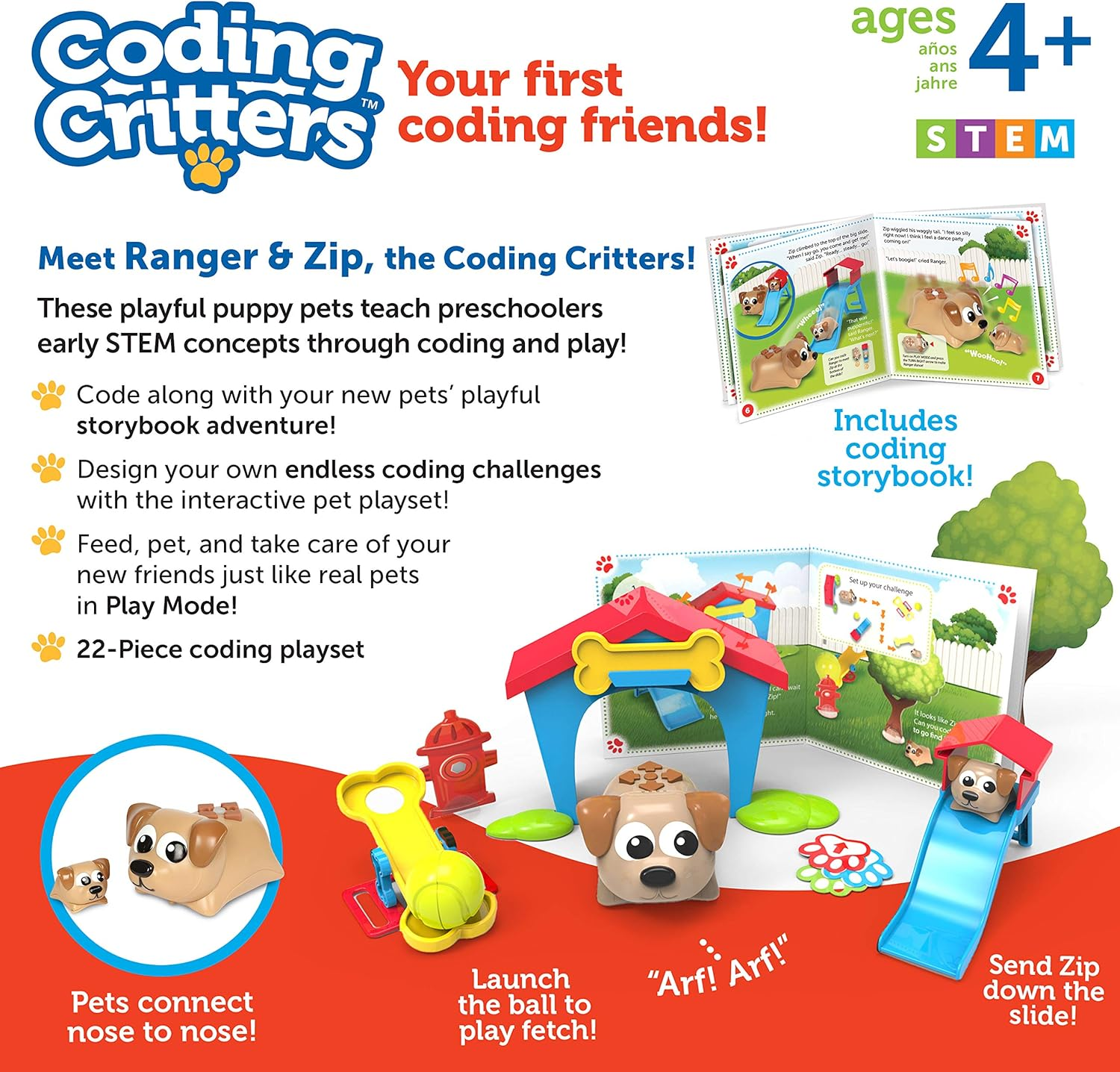Learning Resources Coding Critters Ranger & Zip, Screen-Free Early Coding Toy for Kids, Interactive STEM Coding Pet, 22 Piece Set, Ages 4+ image number 5