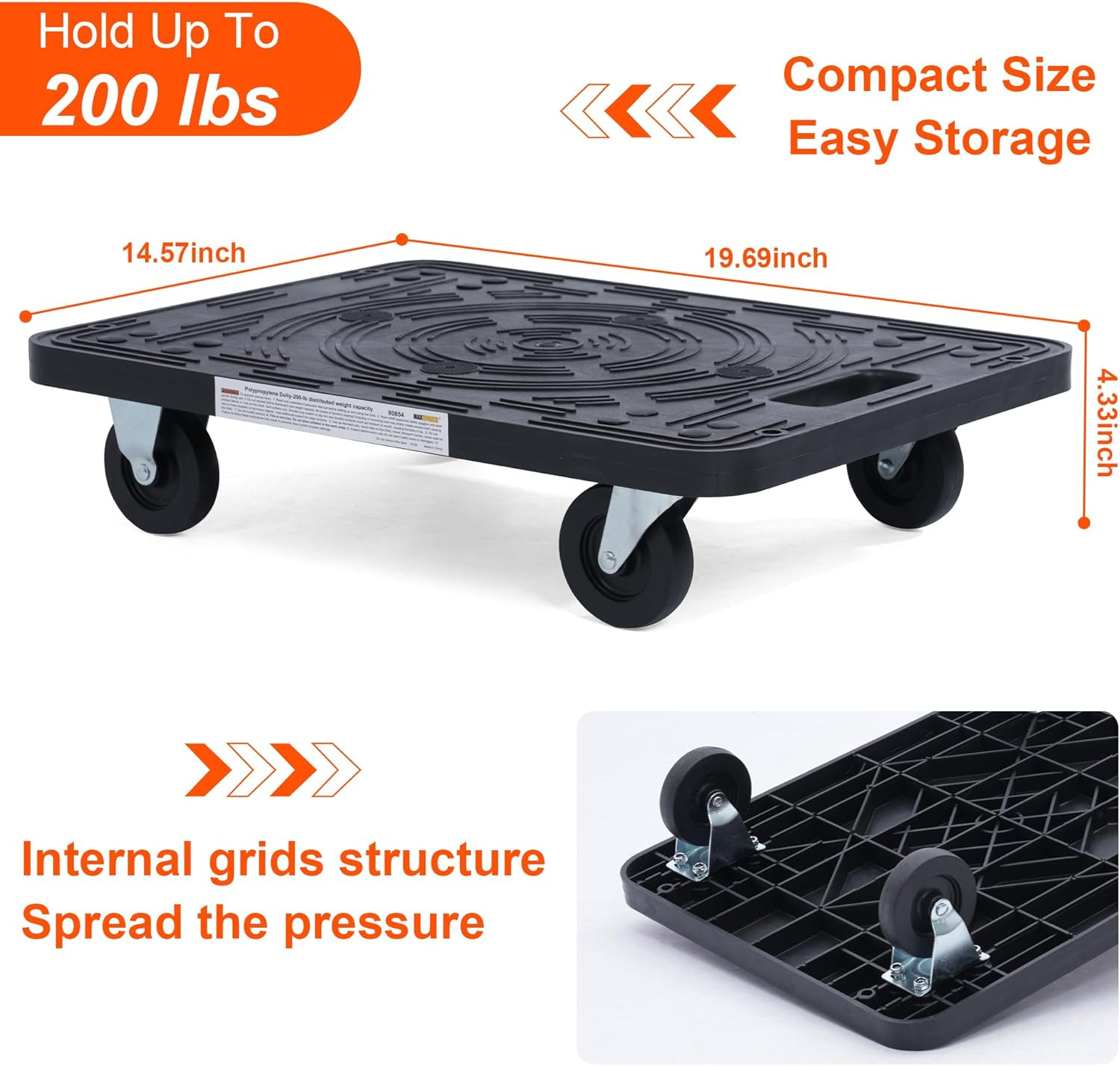 Maxworks 80854 Furniture Movers Dolly with Wheels - 200 Lb. Capacity image number 1