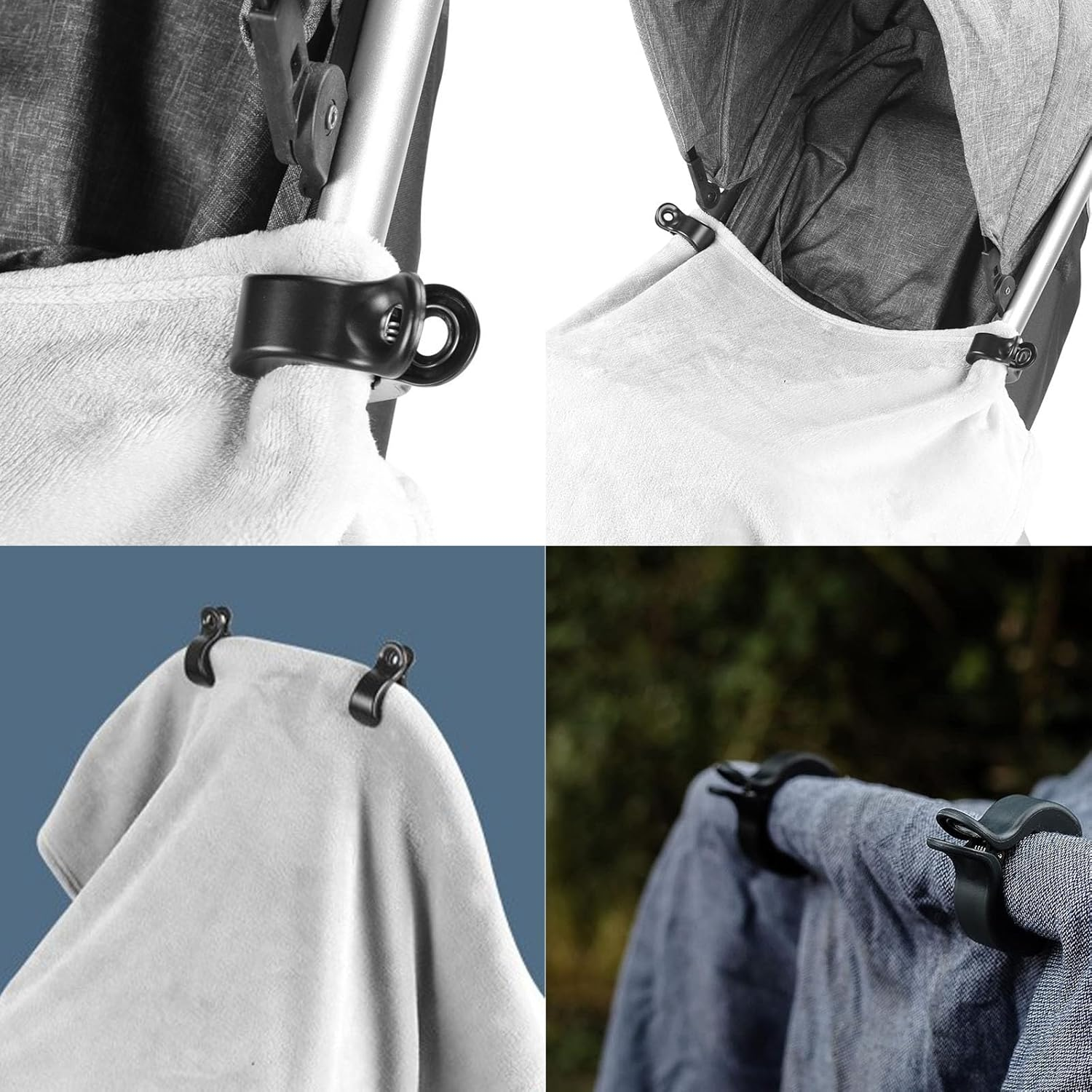 SYTHAK Stroller Pegs Clips,Universal Buggy Pram Pegs to Hooks Muslin and Toys Sun Shade to Canopy for Blanket Clamp, Car Seat Cover Clips, Pram Toy Holder, Nursing Cover.Black image number 4