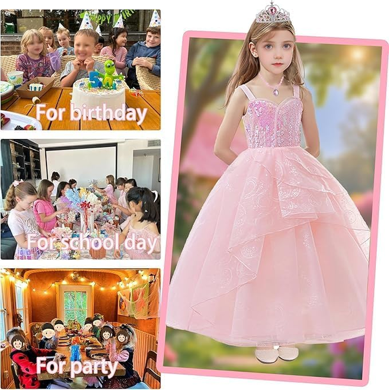Slowton Girls Princess Costume - Girls Good Witch Glinda Costume Dress up Set Fashion Kids for Christmas Birthday Party Halloween Cosplay Outfits image number 4