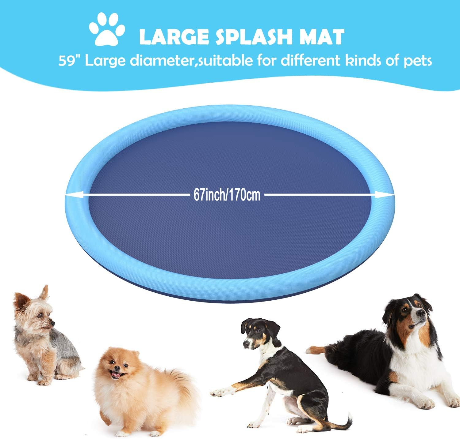 Flyboo Splash Sprinkler Pad for Dogs Kids,67&rsquo;&rsquo; Thicken Dog Pool with Sprinkler,Pet Outdoor Play Water Mat Toys for Dogs Cats and Kiddie image number 6