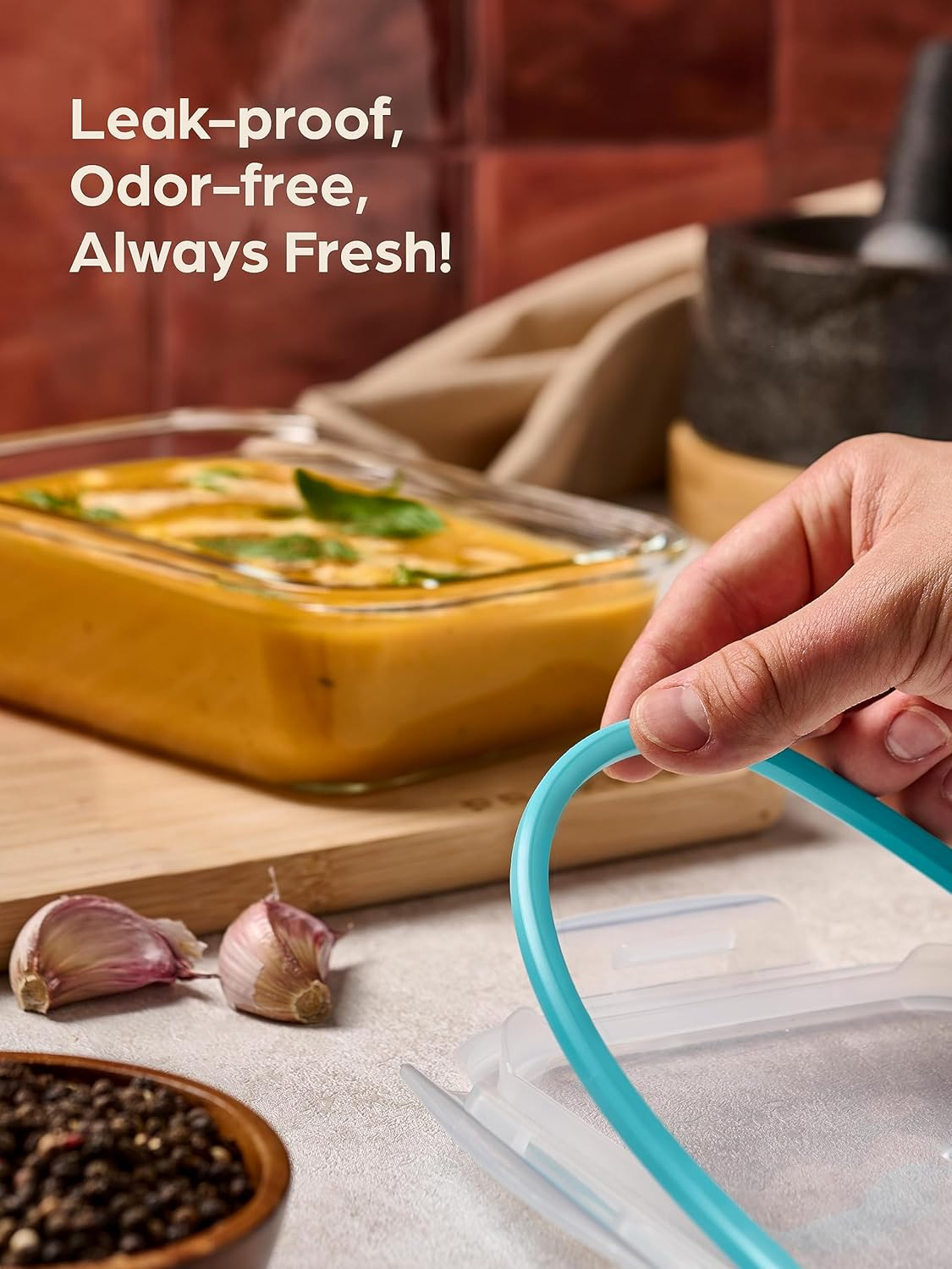 Praknu Glass Container with Lid, 1000 Ml, Set of 4, Food Storage Containers, Stackable and Airtight, Bpa-Free, Dishwasher Safe, Freezer and Microwave Safe image number 2