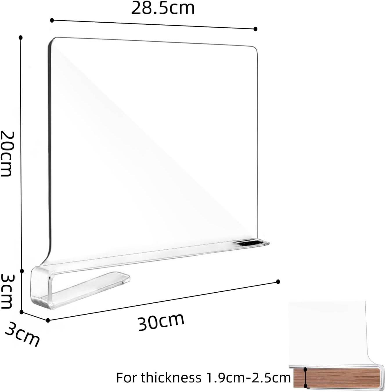 FORYUSE 12 Pack Acrylic Shelf Dividers for Closet Organization Clear Organiser Wooden Shelving Cabinet Separator Bedroom Kitchen Office Bookcase image number 4
