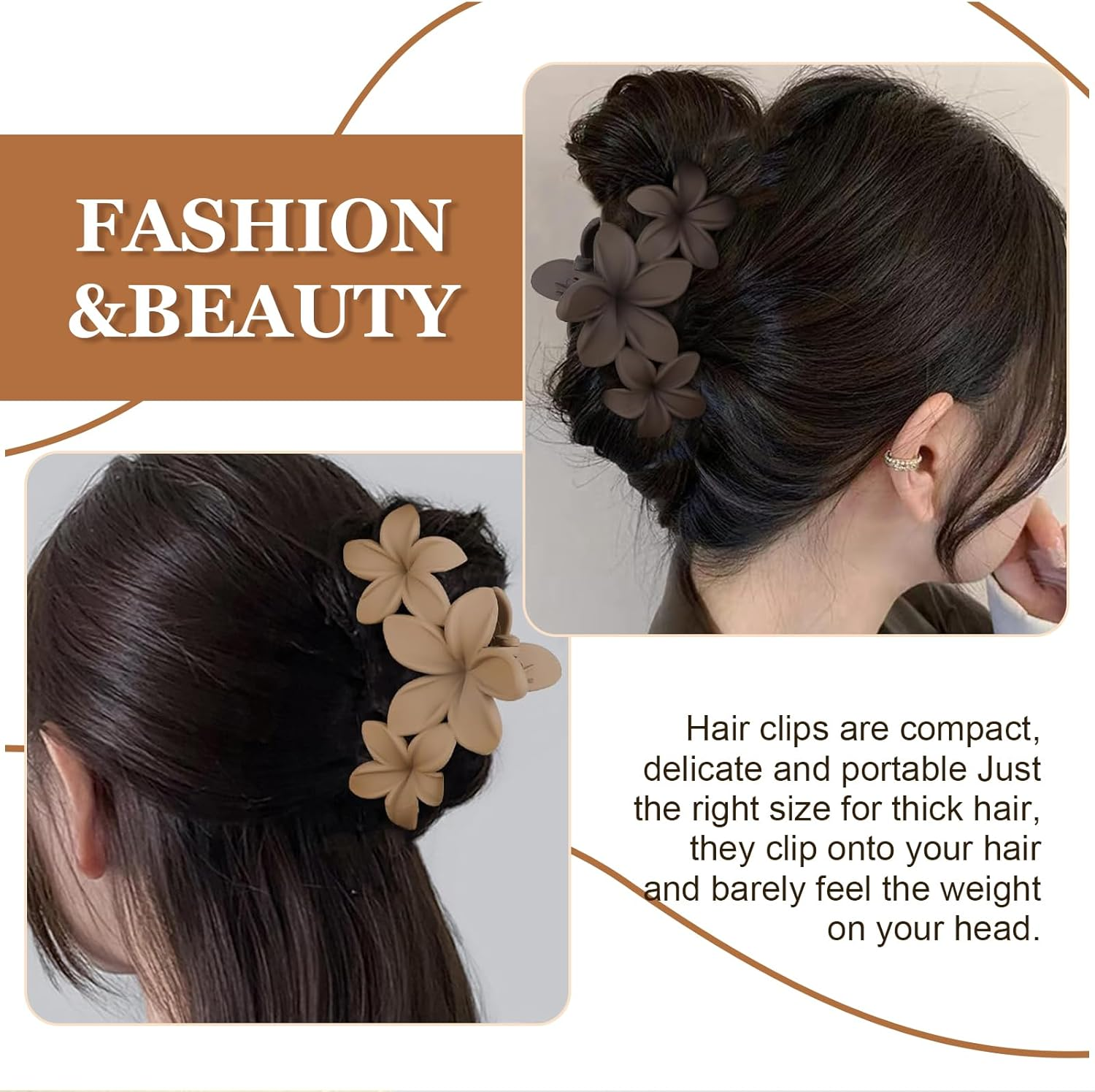 Mitdir Pack of 6 Flower Hair Clips Large Hair Clips Matte Hair Clips for Women Hawaiian Hair Flower Clip Strong Hold Hair Claws 10 Cm Hair Clips for Thick Hair image number 2