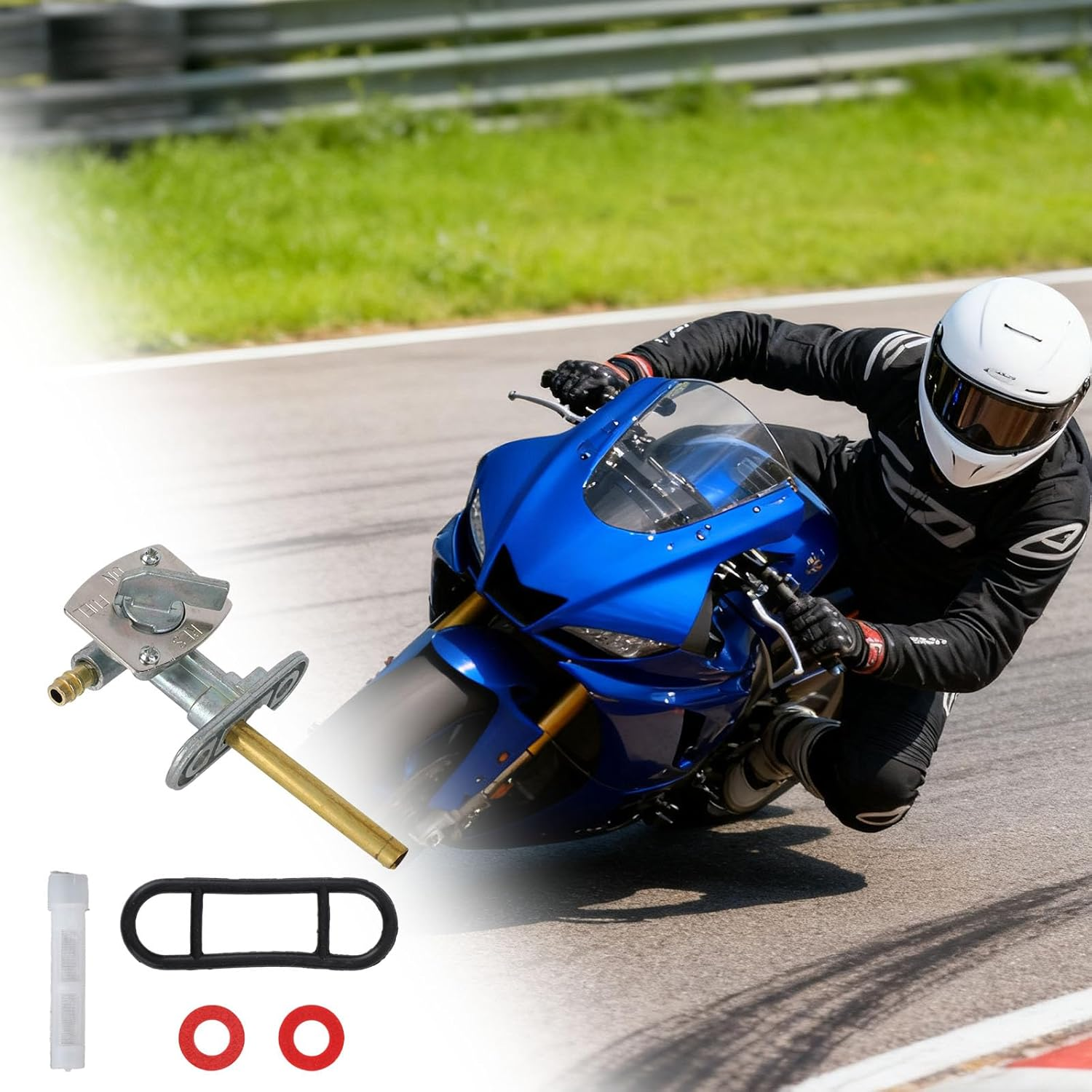 Fuel Petcock Valve Kit with Gasket & Filter Tube, Motorcycle Fuel Shut off Valve Replacement Part Compatible with Yamaha Kawasaki Suzuki ATV Motorcycles image number 2