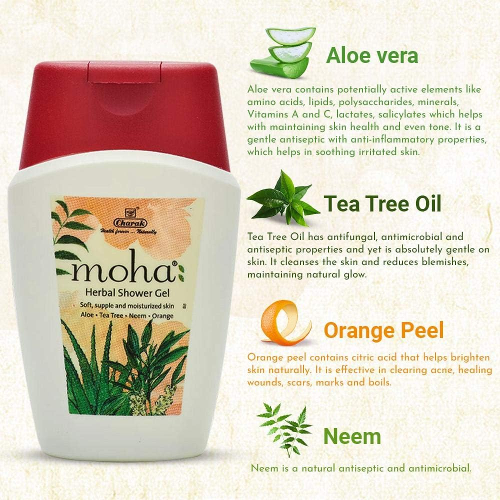 Moha: Herbal Shower Gel - Soft, Supple and Moisturised Skin with Aloe, Tee Tree, Neem and Orange (100Ml) image number 5