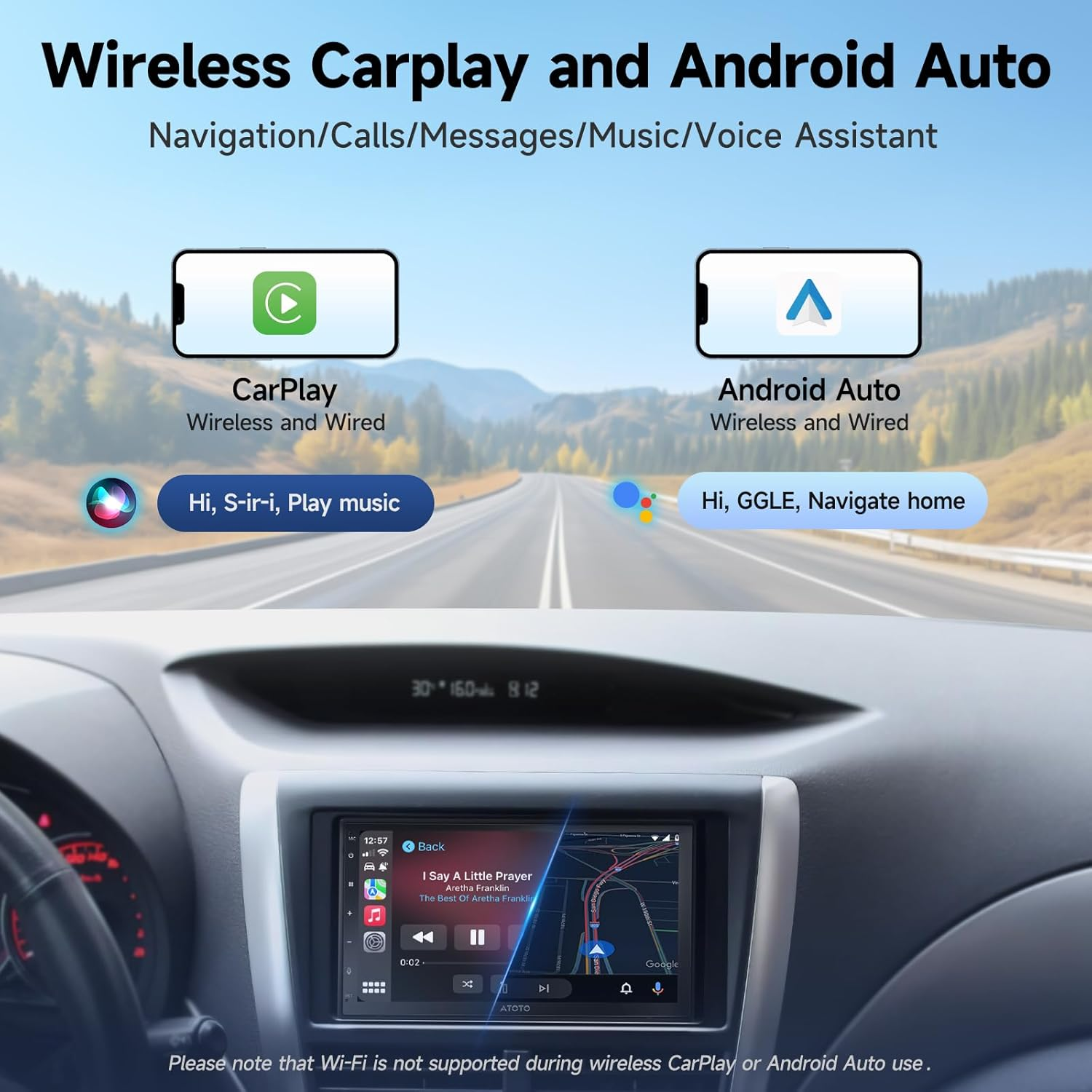 ATOTOZONE A5L 7" Double Din Android Car Stereo Wireless Carplay and Android Auto, Touchscreen Car Audio Receivers with GPS, Wifi/Bt/Usb, 2+32G, 24-Band EQ, FM/AM, Split-Screen image number 2