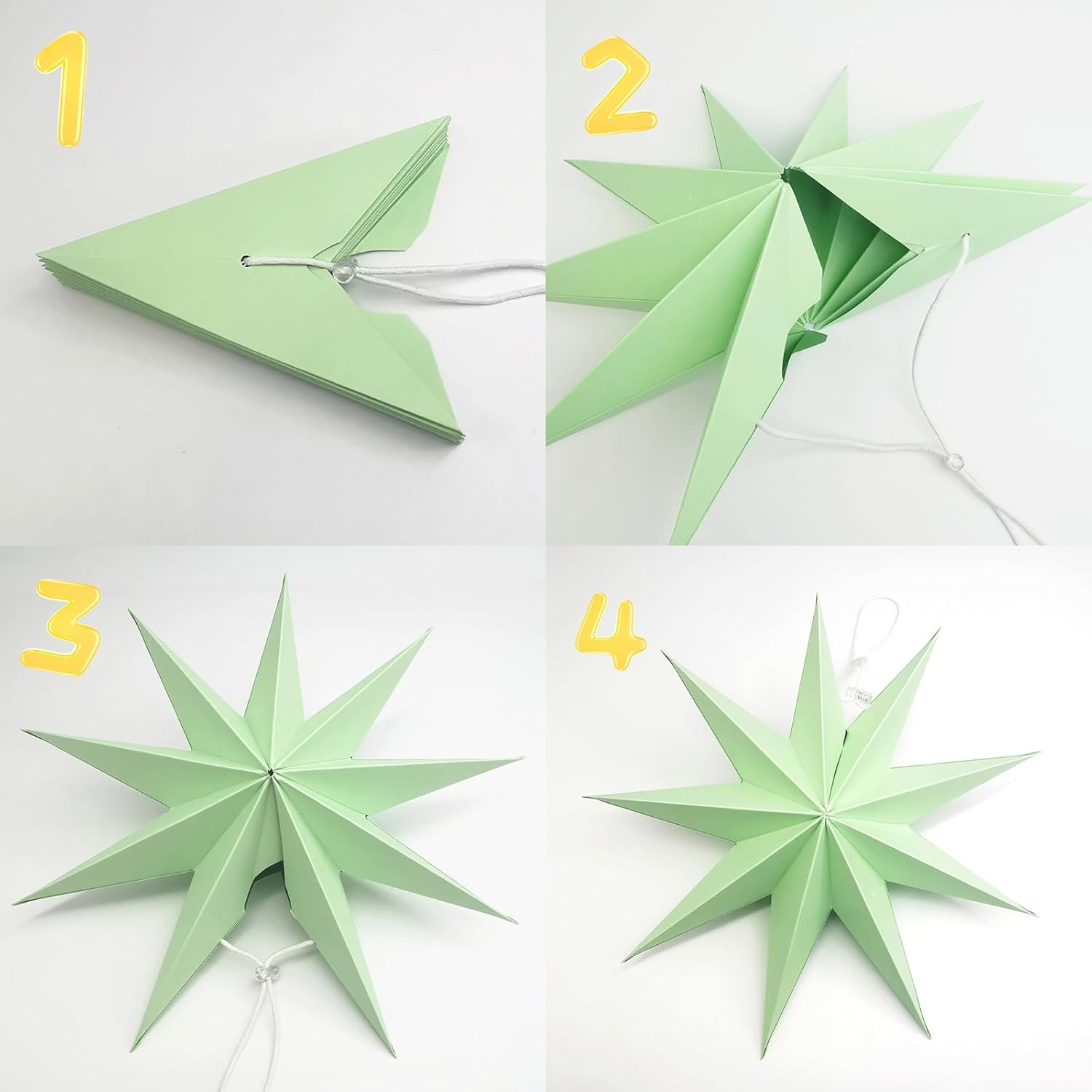 YUESUO 3 Pcs Paper Star 9 Pointed Star Lantern Hanging Christmas Day Decoration for Wedding Birthday Party Home Decor (Gold+Silver+Colorful) - Gold+Silver+Colorful image number 2