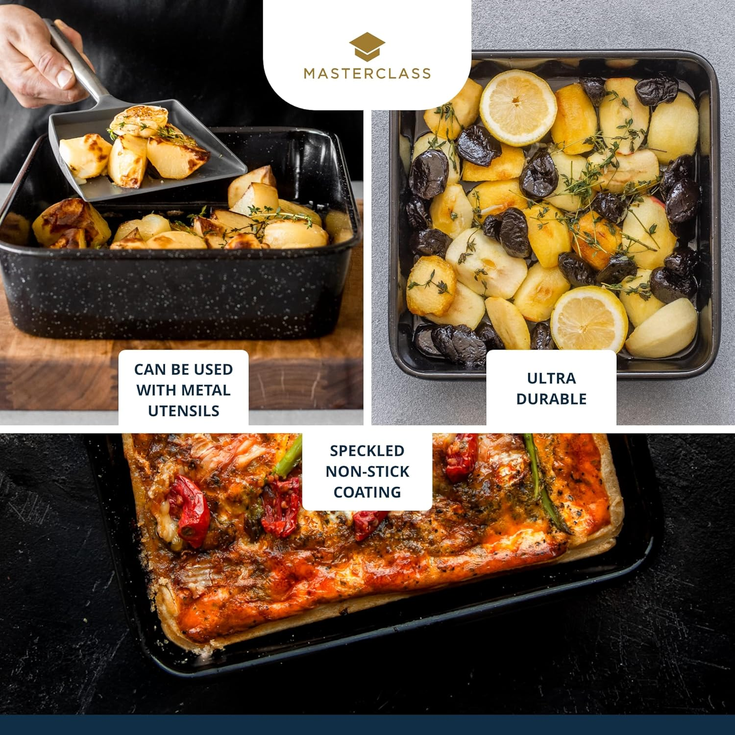 Masterclass Square Baking Tin, Scratch Resistant and Induction Safe Steel Oven Tray with Vitreous Enamel Coating, 23Cm (9 Inch), Black image number 5