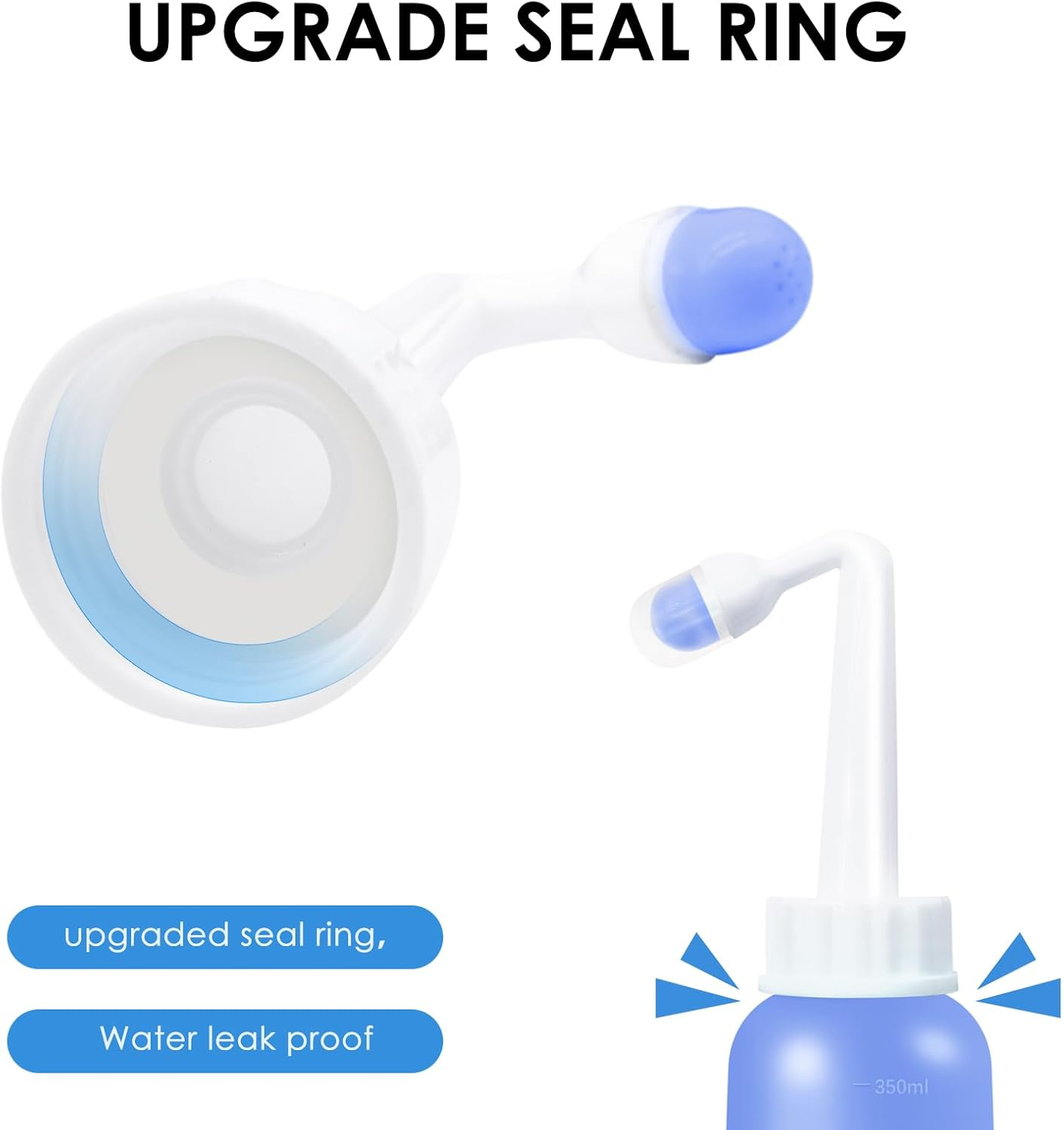 RUFCRIL Mini Peri Bottle, 350Ml Portable Travel Bidet with Extra Ring and Carry Bag, TPE Material for High Temperature Resistance, Essentials for Postpartum Perineal Care,Hemorrhoid Treatment, Blue