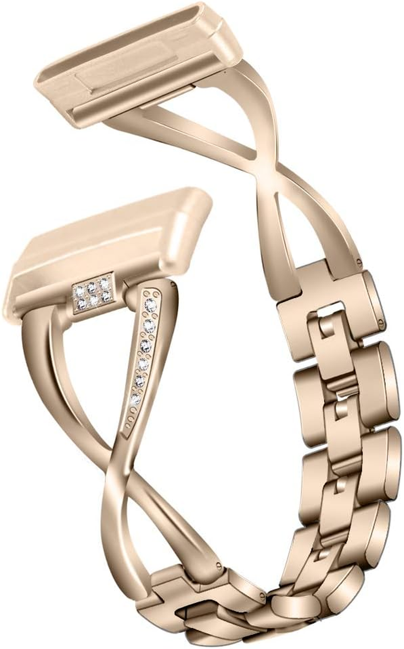 Turnwin Intended for Fitbit Versa 3 & Sense Bands, Bling Chain Crystal Stainless Steel Solid Metal Adjustable Versa 3 Replacement Watch Band Wristband Strap Bracelet Intended for Versa 3 and Sense Bands Fitness Tracker (Silver-Gold)
