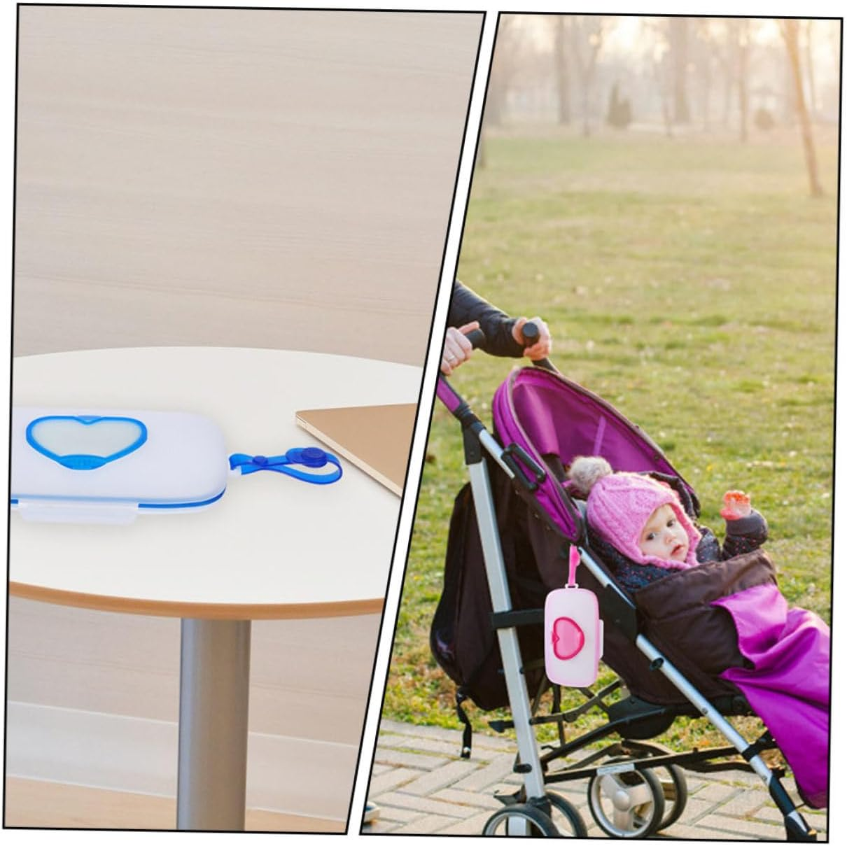 Generic Portable Baby Wet Tissue Case 2Pcs Set Reusable Wipe Holder Sealing Lids Heart Design White Pink White Blue for Outdoor Use image number 6